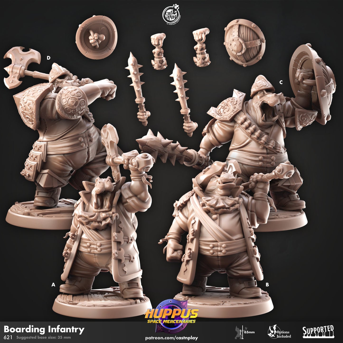 Huppus Space Mercenaries | Giff Spelljammer | Warrior/Barbarian/Rogue| CastnPlay | Compatible with D&D/AoS | Fantasy - Tabletop RPG
