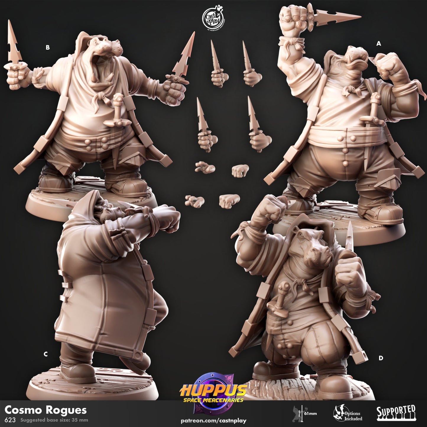 Huppus Space Mercenaries | Giff Spelljammer | Warrior/Barbarian/Rogue| CastnPlay | Compatible with D&D/AoS | Fantasy - Tabletop RPG
