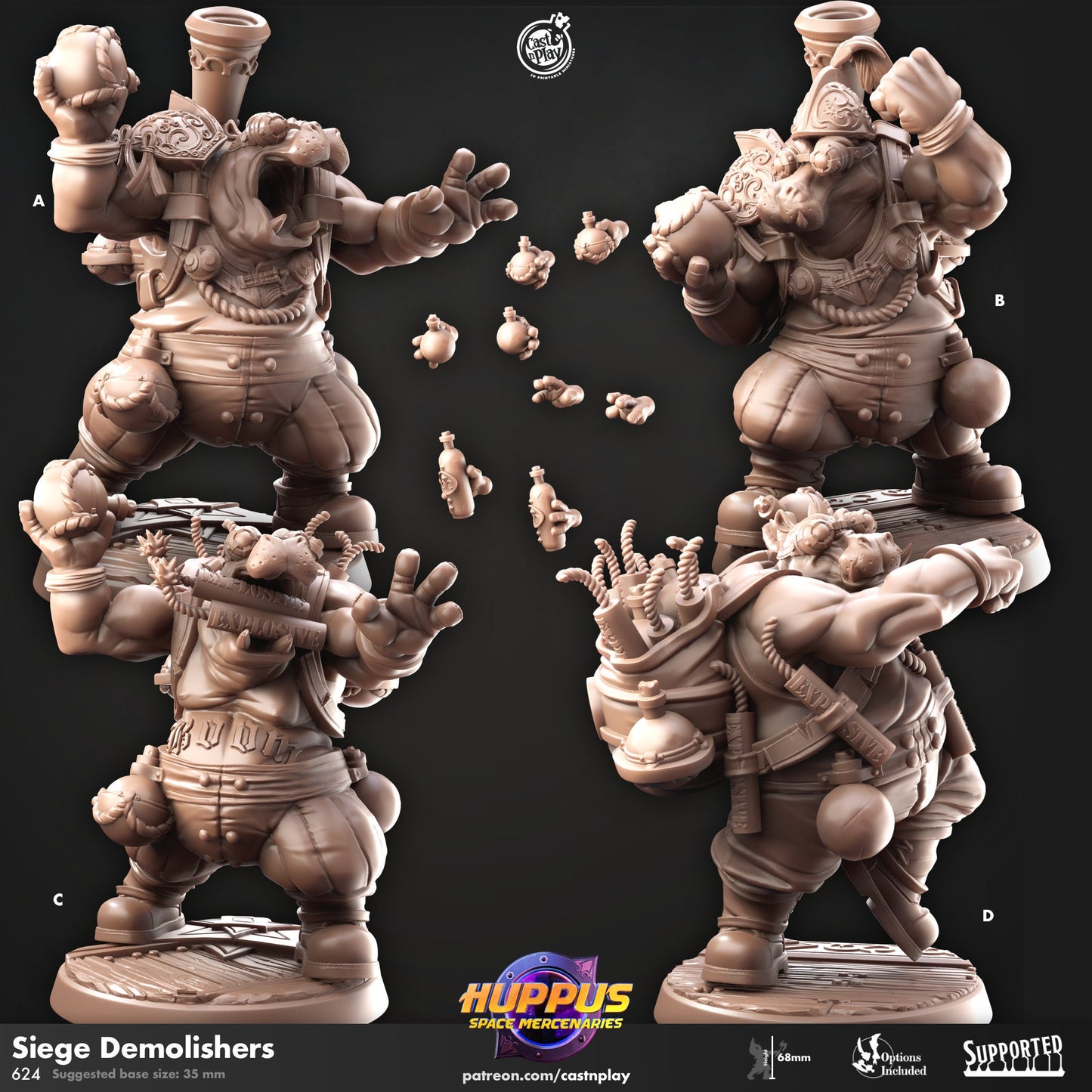 Huppus Space Mercenaries | Giff Spelljammer | Warrior/Barbarian/Rogue| CastnPlay | Compatible with D&D/AoS | Fantasy - Tabletop RPG
