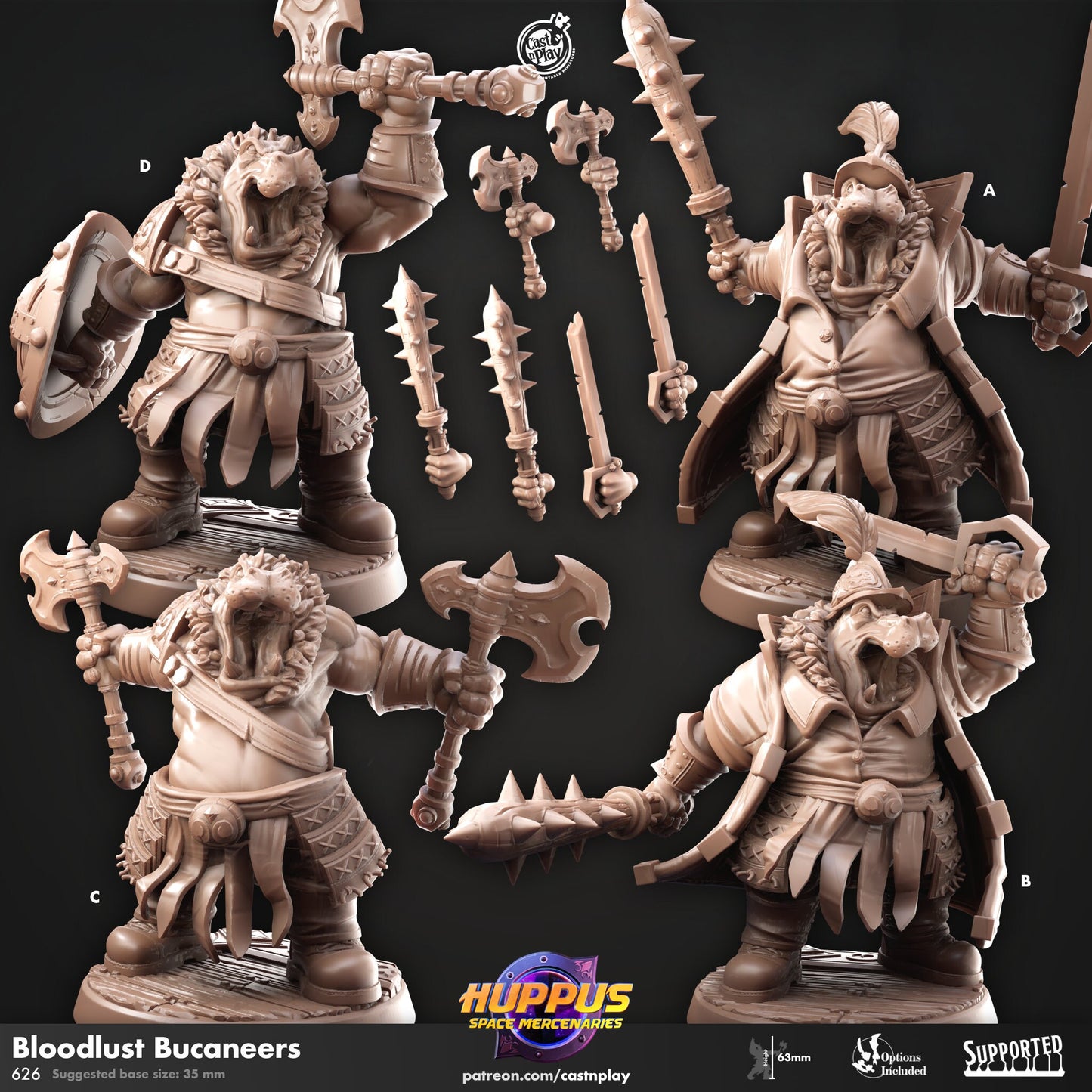 Huppus Space Mercenaries | Giff Spelljammer | Warrior/Barbarian/Rogue| CastnPlay | Compatible with D&D/AoS | Fantasy - Tabletop RPG