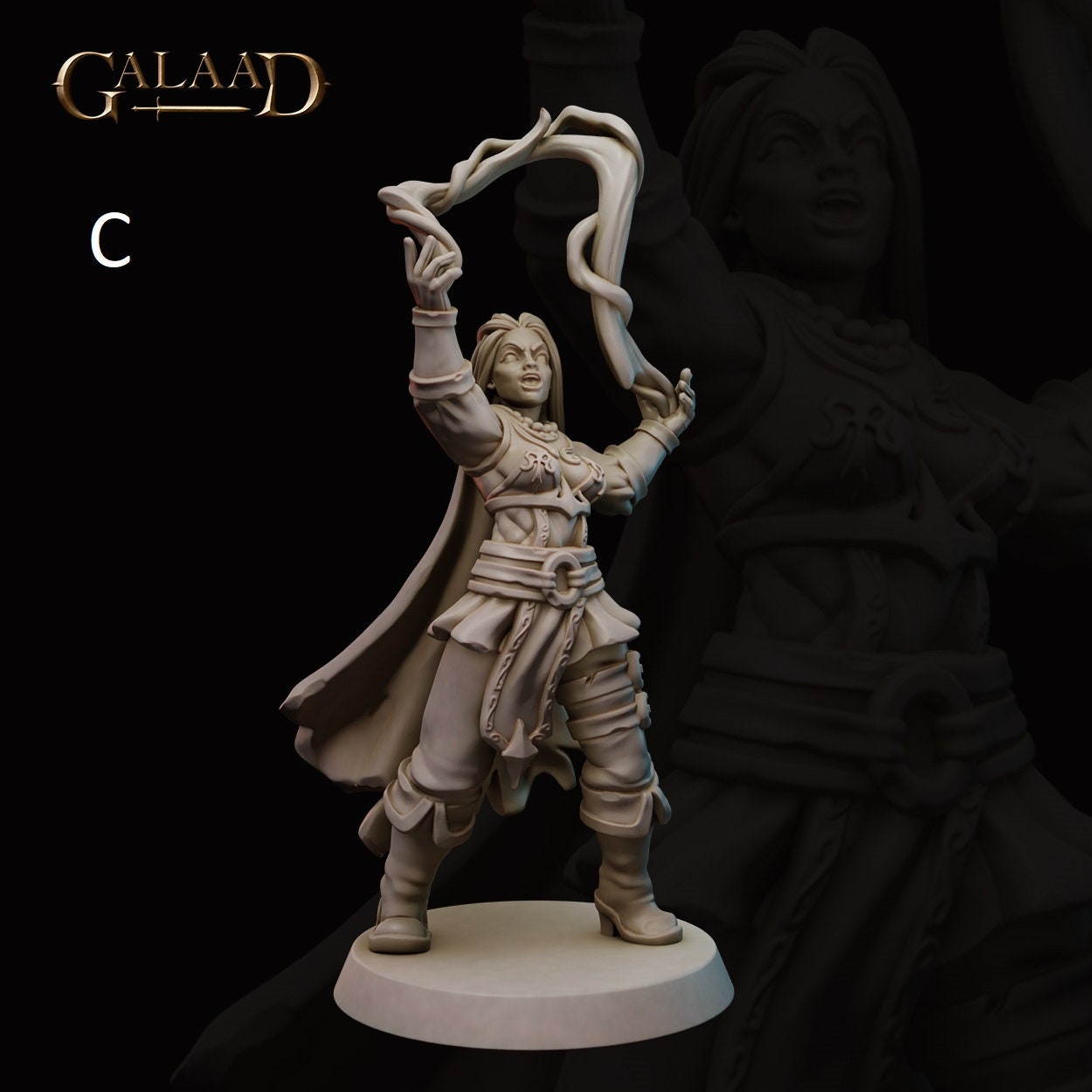 Battle Mage Miniature | Female/Elf/Human/Tiefling | Galaad Miniatures | Compatible with D&D/AoS | Fantasy | Tabletop RPG