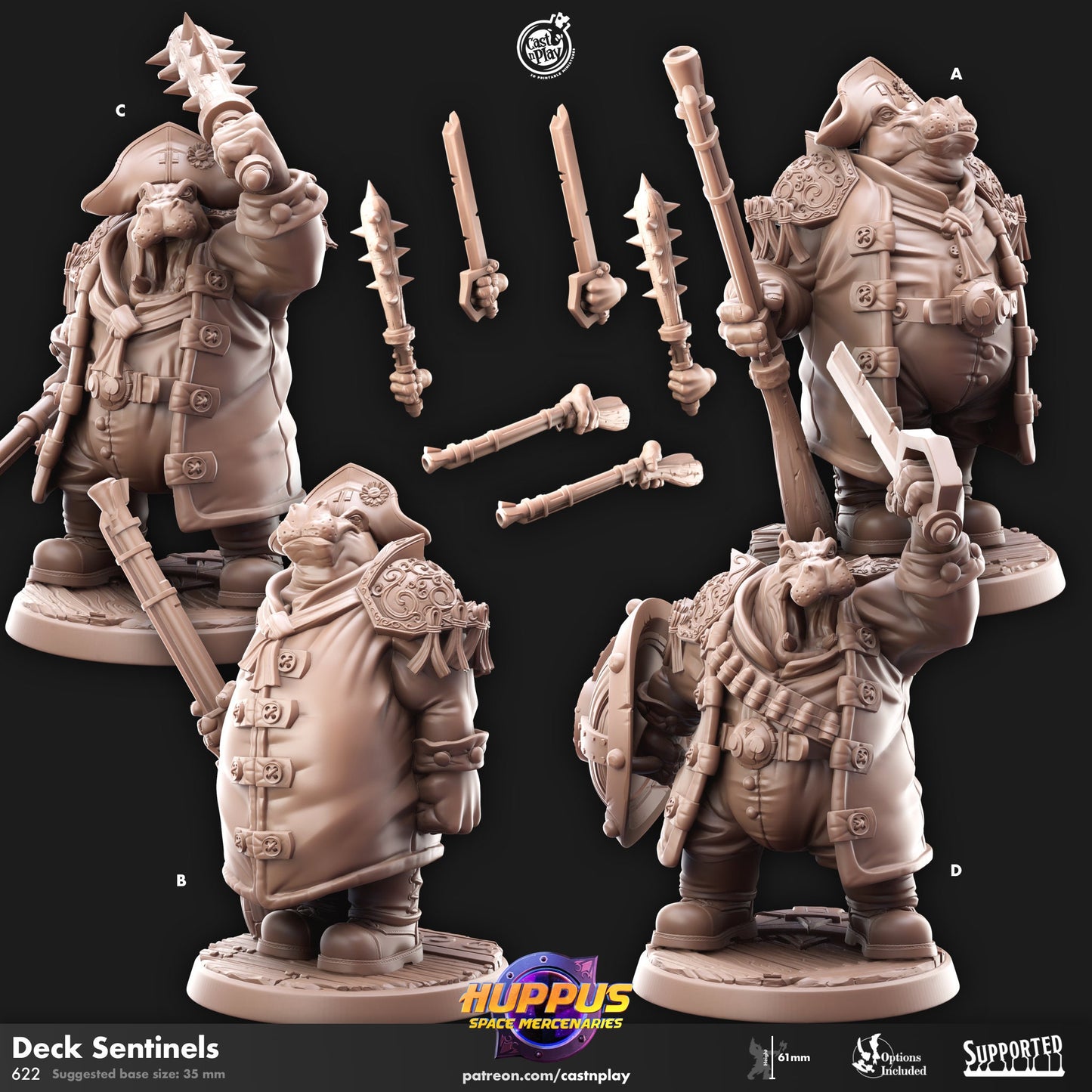 Huppus Space Mercenaries | Giff Spelljammer | Warrior/Barbarian/Rogue| CastnPlay | Compatible with D&D/AoS | Fantasy - Tabletop RPG