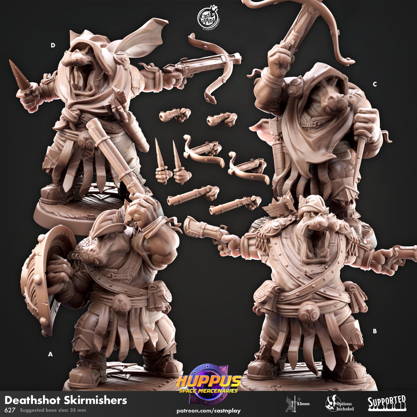 Huppus Space Mercenaries | Giff Spelljammer | Warrior/Barbarian/Rogue| CastnPlay | Compatible with D&D/AoS | Fantasy - Tabletop RPG