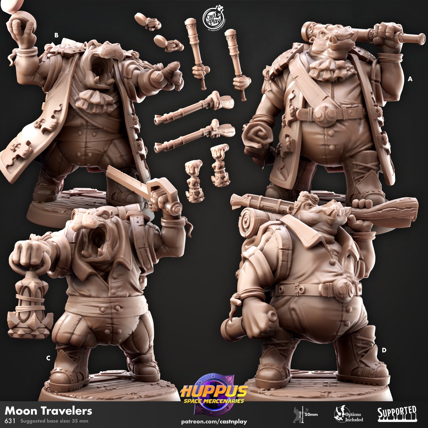 Huppus Space Mercenaries | Giff Spelljammer | Paladin/Monk/Alchemist/Monk/| CastnPlay | Compatible with D&D/AoS | Fantasy - Tabletop RPG