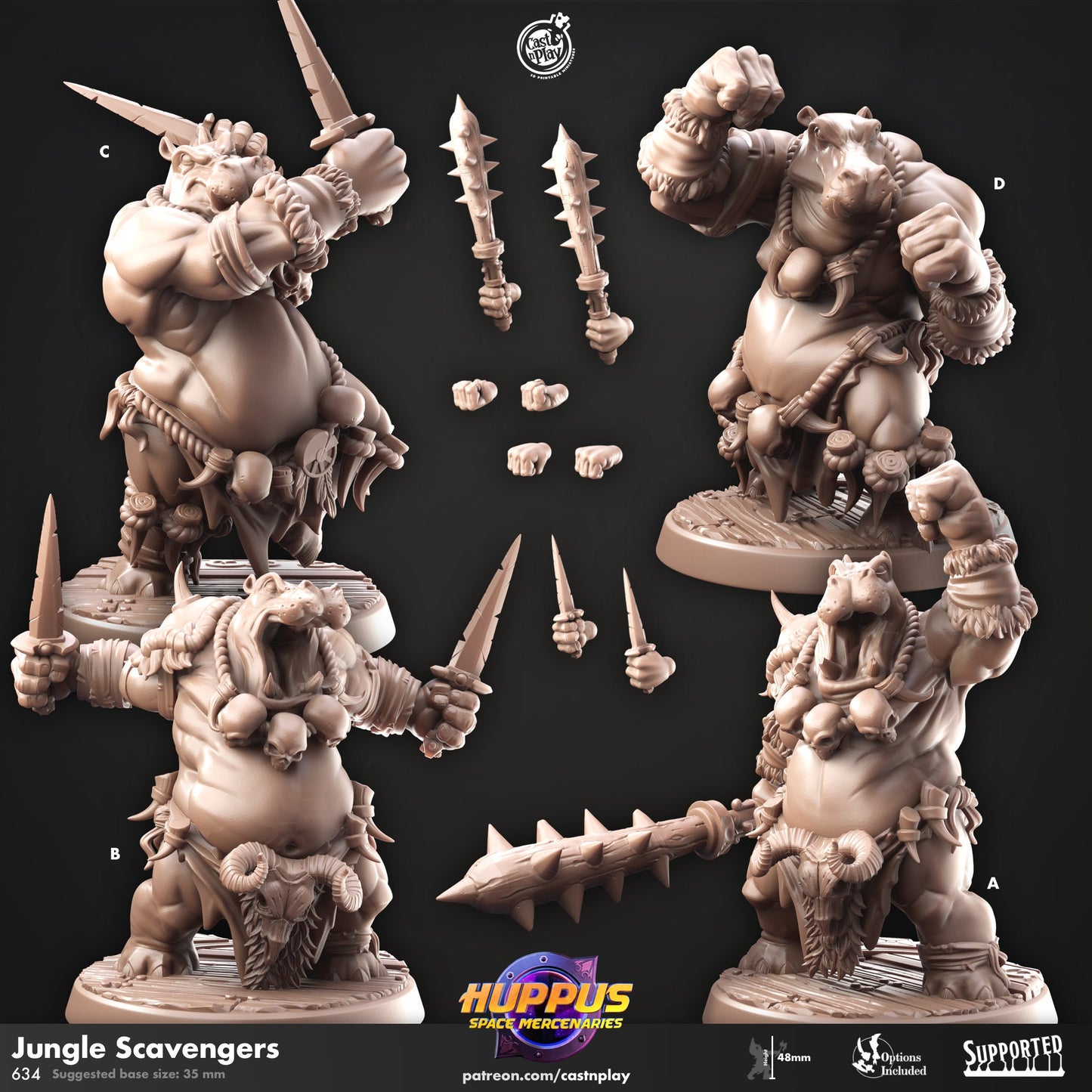 Huppus Space Mercenaries | Giff Spelljammer | Paladin/Monk/Alchemist/Monk/| CastnPlay | Compatible with D&D/AoS | Fantasy - Tabletop RPG