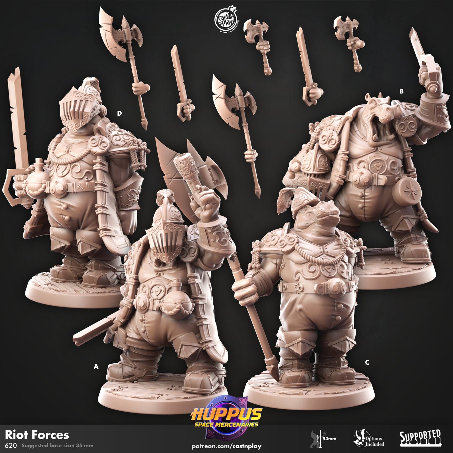 Huppus Space Mercenaries | Giff Spelljammer | Warrior/Barbarian/Rogue| CastnPlay | Compatible with D&D/AoS | Fantasy - Tabletop RPG