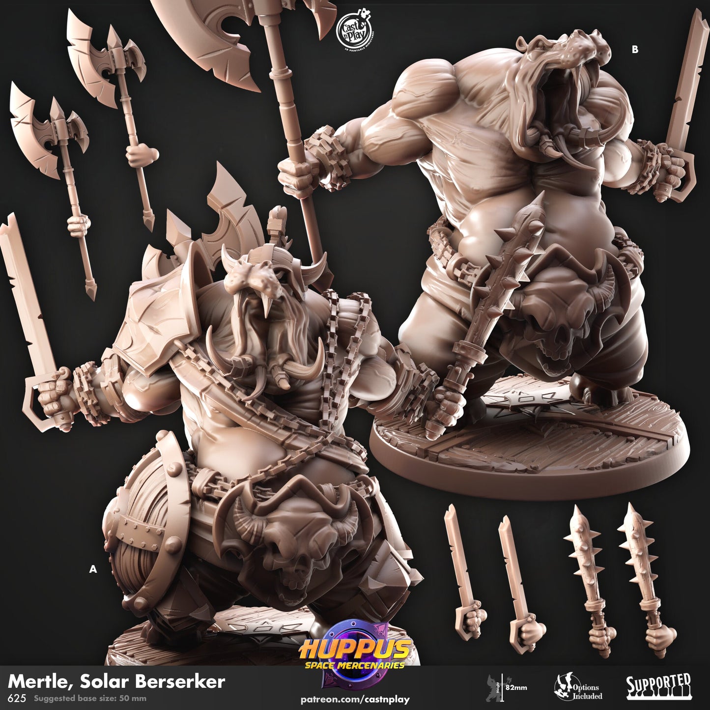 Huppus Space Mercenaries | Giff Spelljammer | Berserker/Barbarian | CastnPlay | Compatible with D&D/AoS | Fantasy - Tabletop RPG