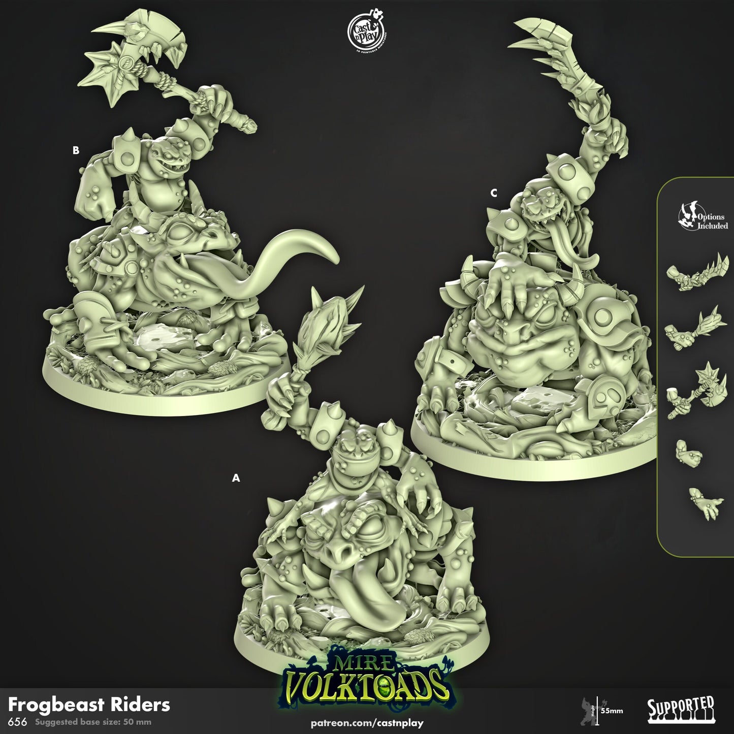 Mire Volk Toads| Champion/Defender/Rider | CastnPlay | Compatible with D&D/AoS | Fantasy | Tabletop RPG