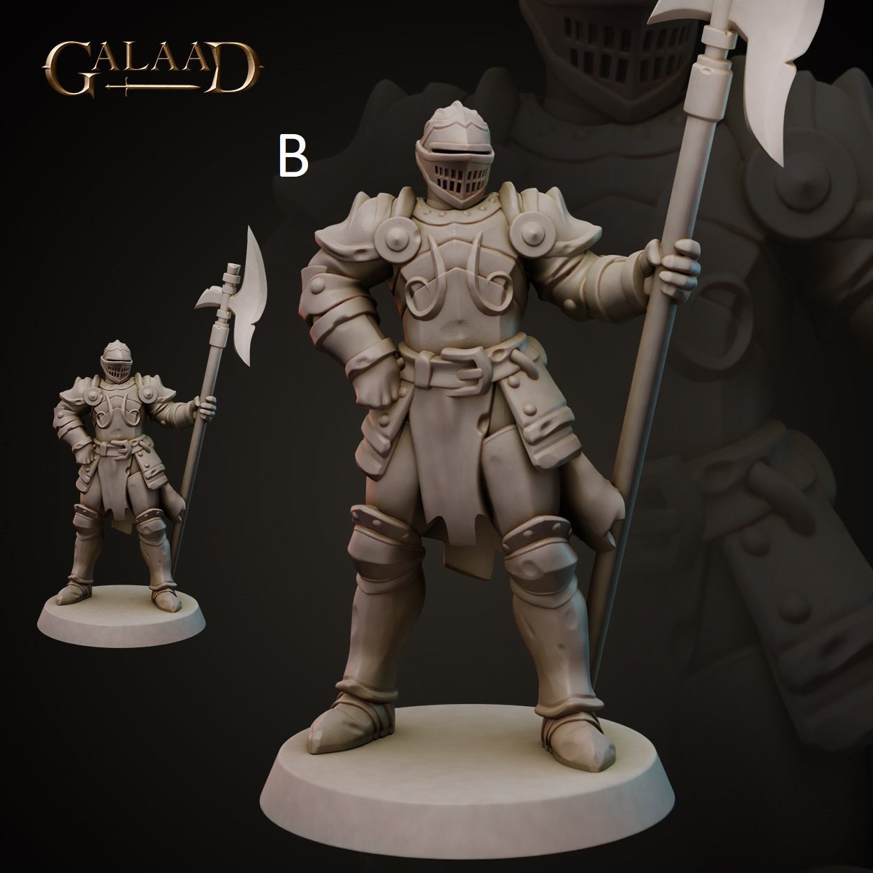 Spear/Halberd Knight | Human/Dragonborn | Galaad Miniatures | Compatible with D&D/AoS | Fantasy | Tabletop RPG
