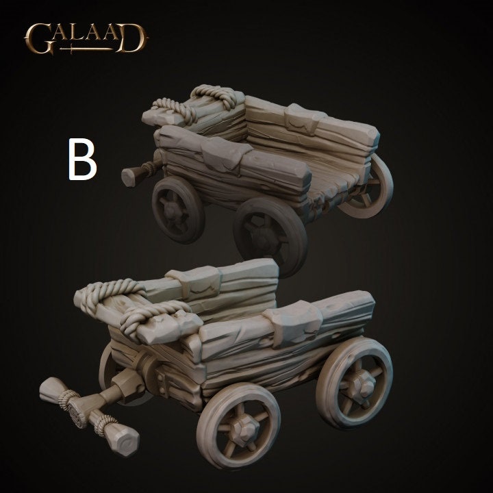 Cart loaded/unloaded | Scenery/Objective marker | Galaad Miniatures | Compatible with D&D/AoS | Fantasy | Tabletop RPG