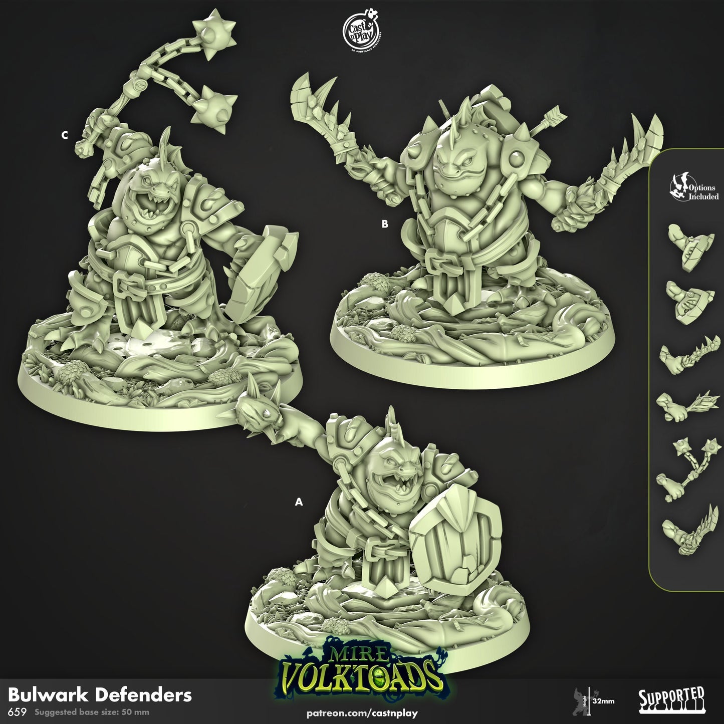 Mire Volk Toads| Champion/Defender/Rider | CastnPlay | Compatible with D&D/AoS | Fantasy | Tabletop RPG
