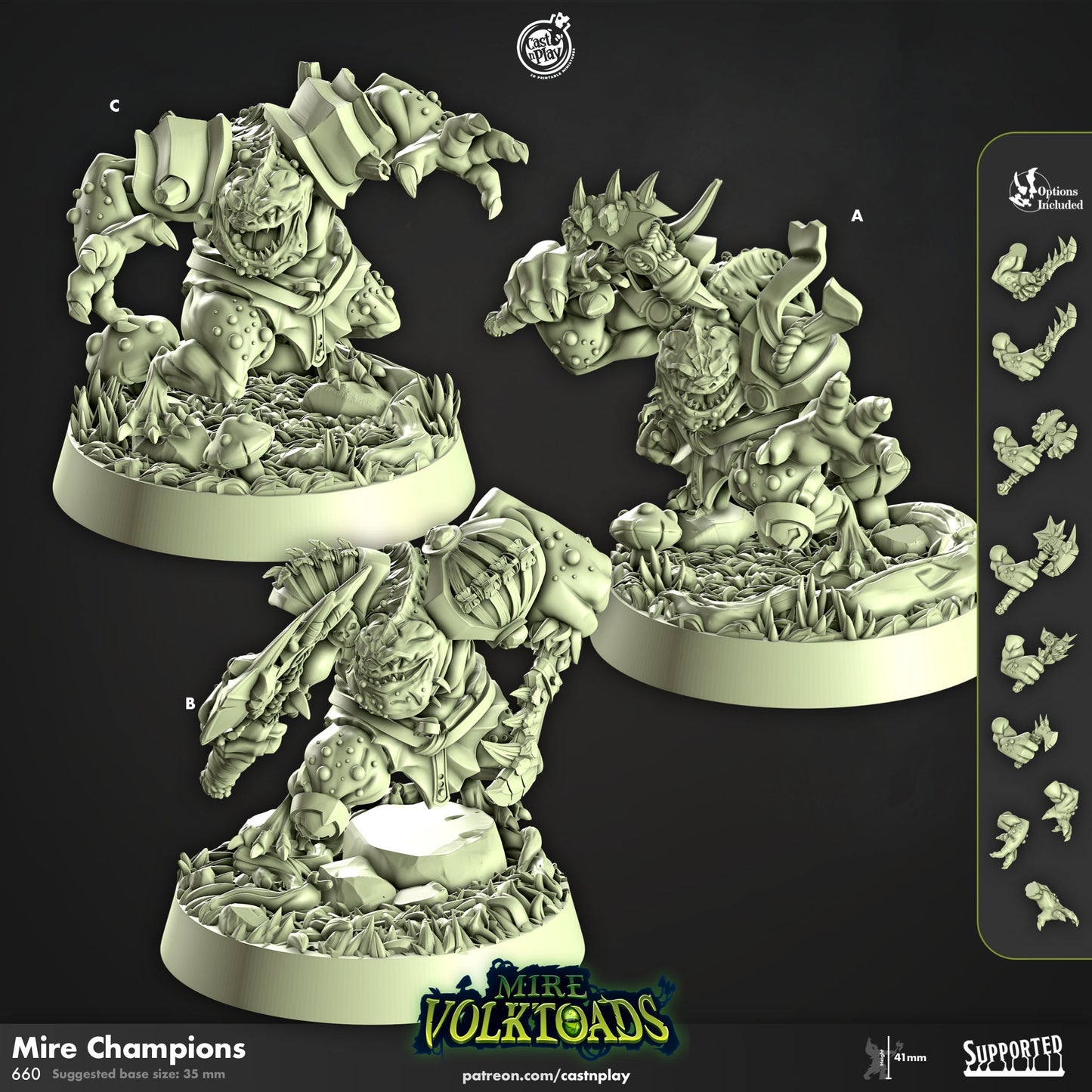 Mire Volk Toads| Champion/Defender/Rider | CastnPlay | Compatible with D&D/AoS | Fantasy | Tabletop RPG