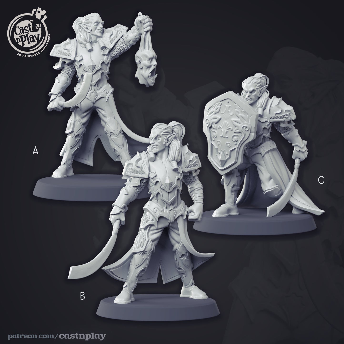 Elven Champion Miniature | CastnPlay | Compatible with D&D/AoS | Fantasy
