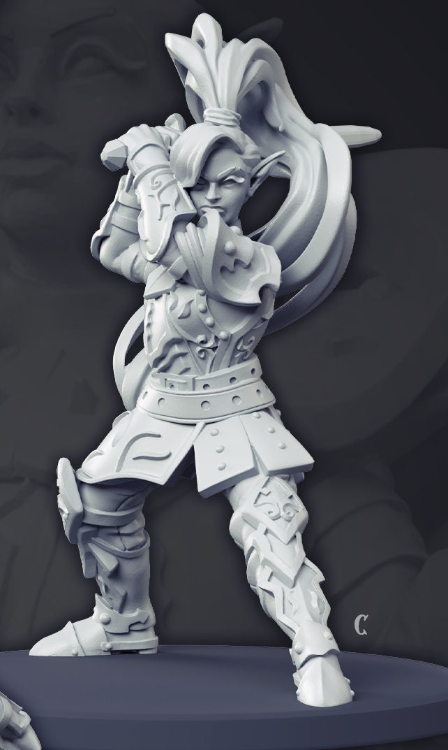 Female Elf Warrior Miniature | CastnPlay | Compatible with D&D/AoS | Fantasy