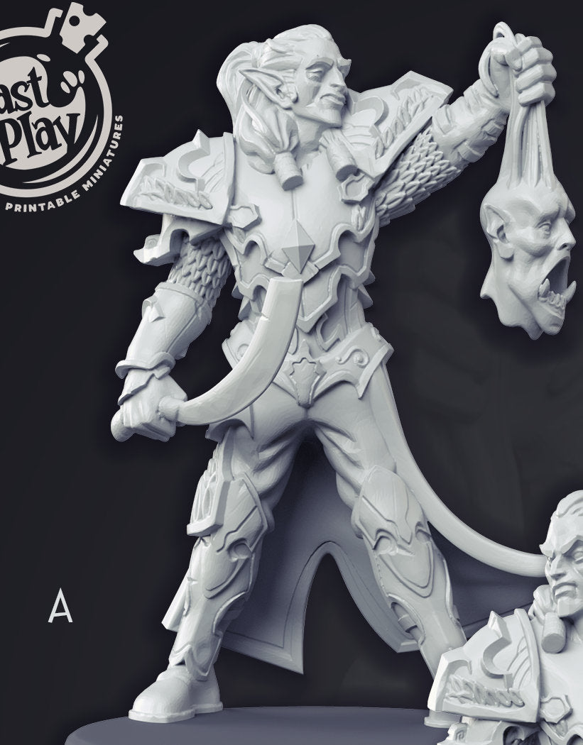Elven Champion Miniature | CastnPlay | Compatible with D&D/AoS | Fantasy
