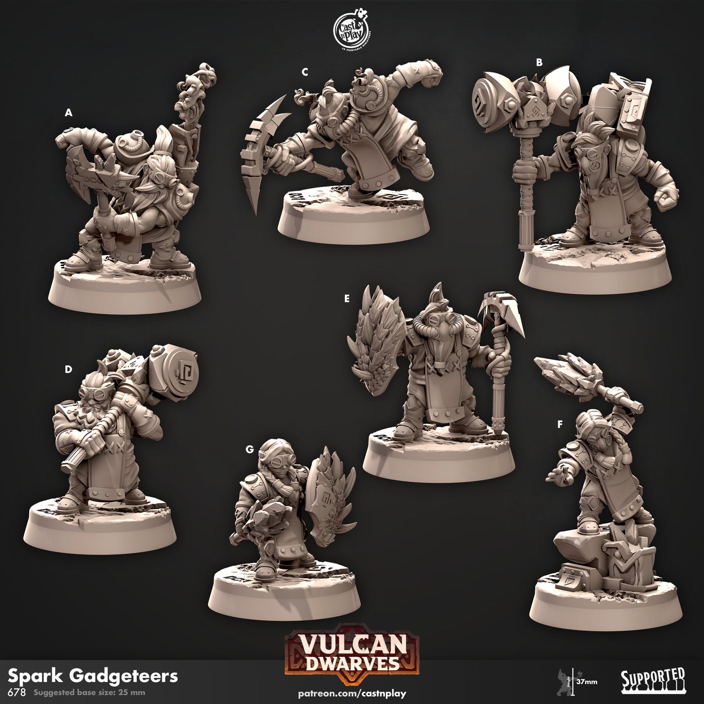 Dwarf Spark Gadgeteers Miniatures | CastnPlay | Compatible with D&D/AoS | Fantasy
