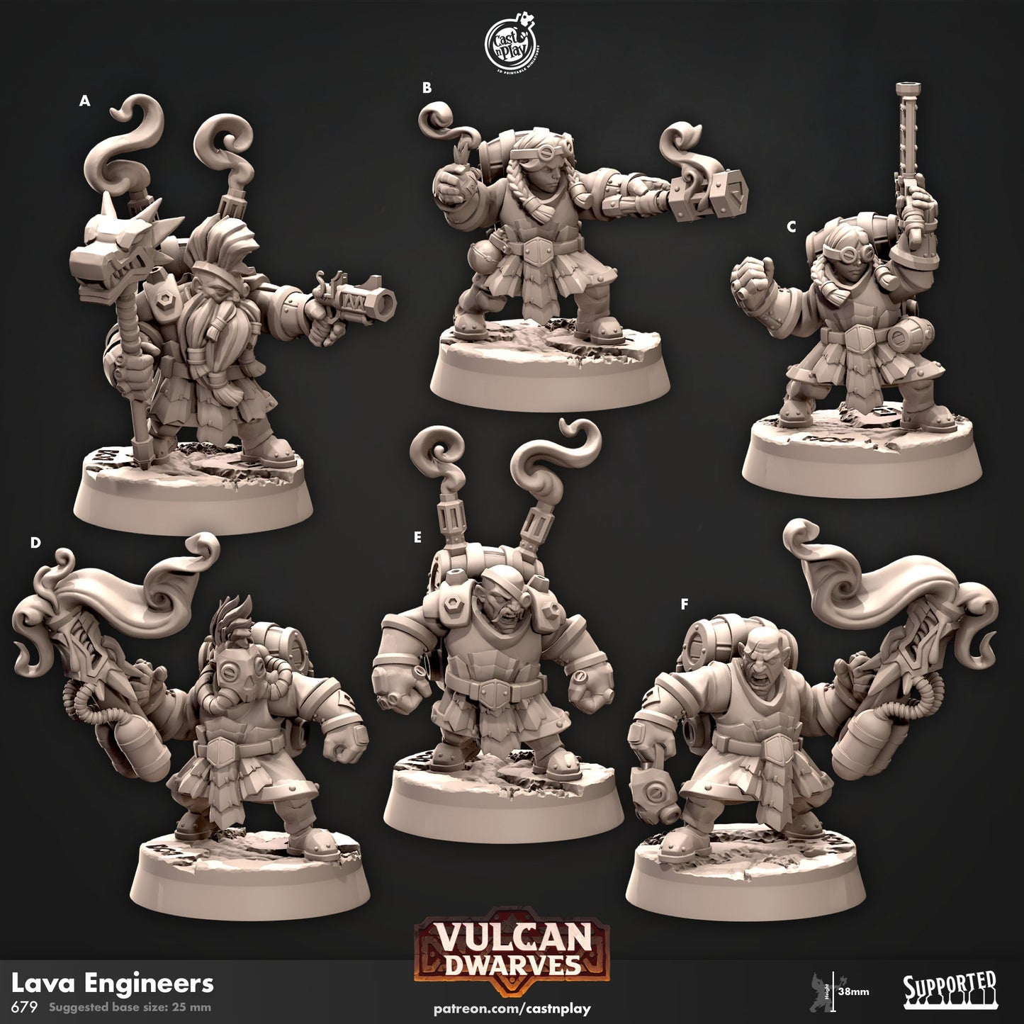 Dwarf Lava Engineers Miniatures | CastnPlay | Compatible with D&D/AoS | Fantasy