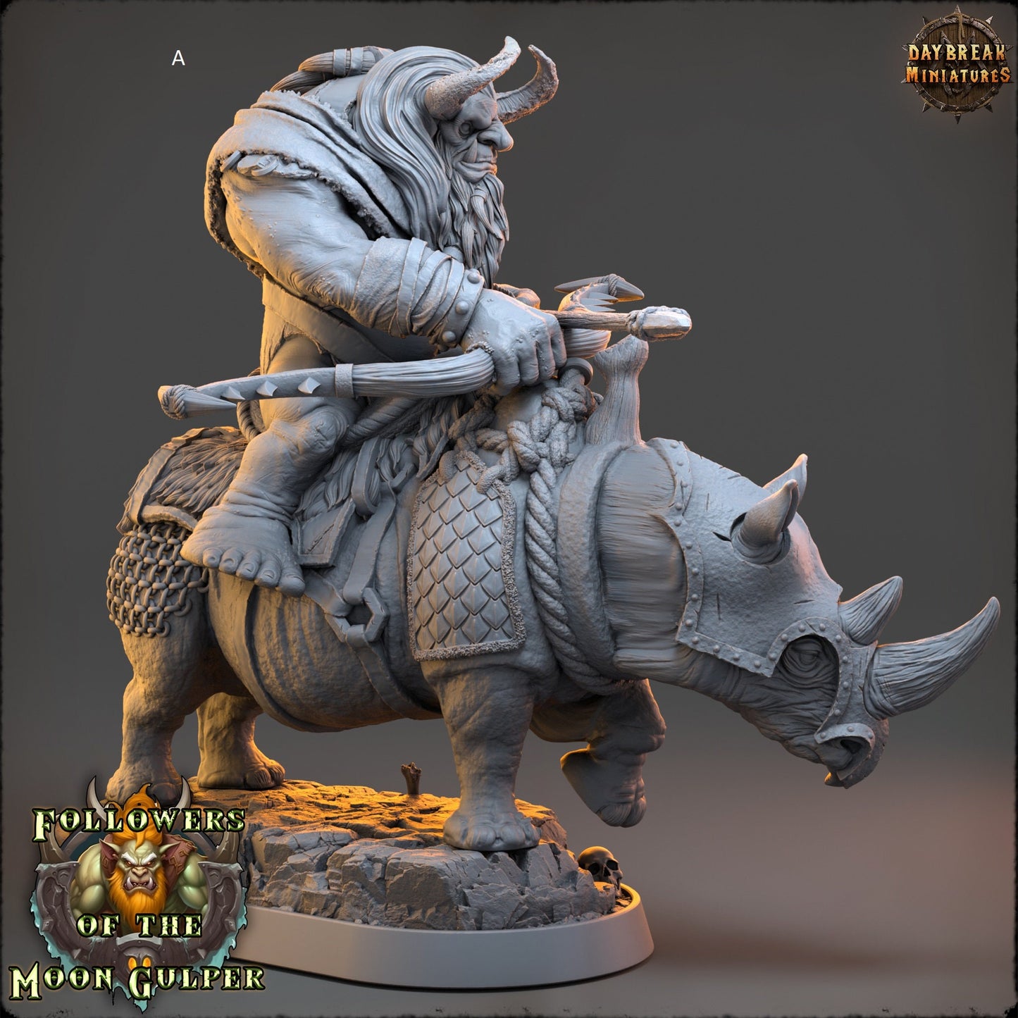 Troll Mounted on Rhino | DayBreak Miniatures | Compatible with D&D/AOS | Fantasy | Tabletop