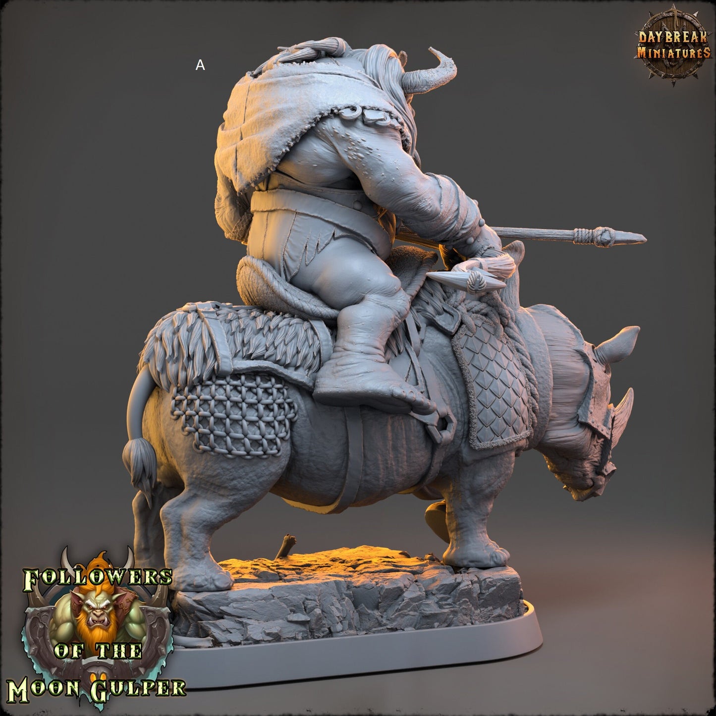 Troll Mounted on Rhino | DayBreak Miniatures | Compatible with D&D/AOS | Fantasy | Tabletop