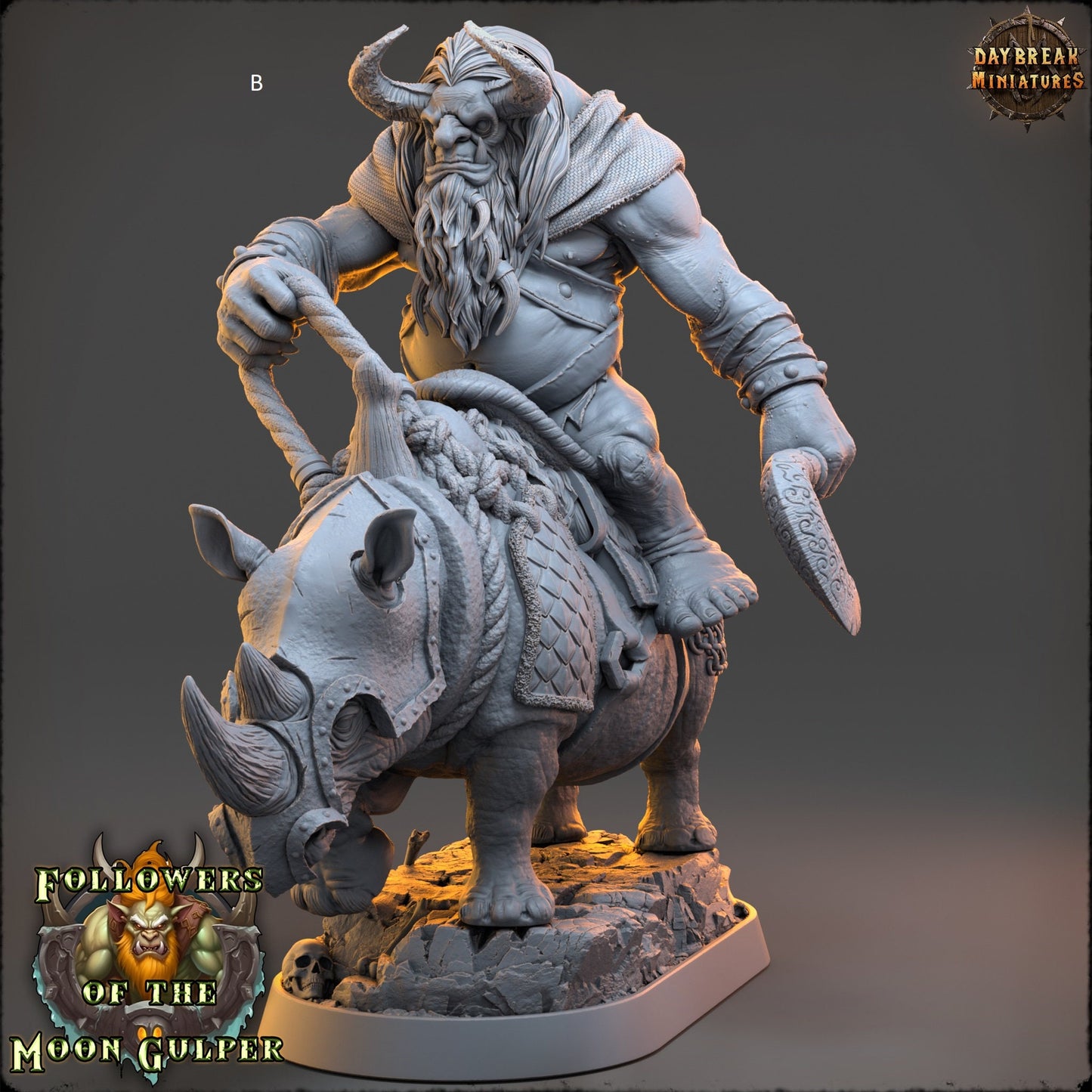 Troll Mounted on Rhino | DayBreak Miniatures | Compatible with D&D/AOS | Fantasy | Tabletop