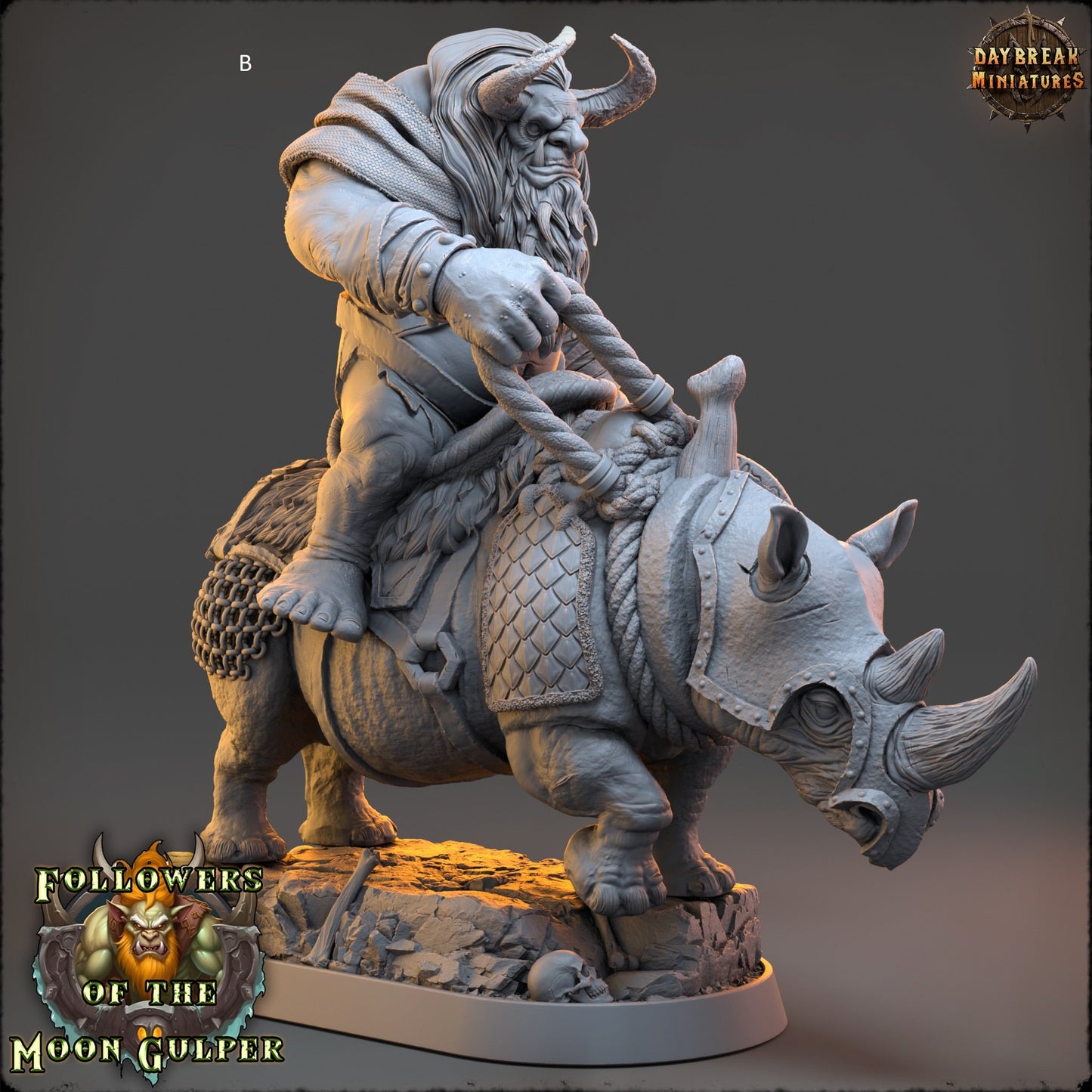 Troll Mounted on Rhino | DayBreak Miniatures | Compatible with D&D/AOS | Fantasy | Tabletop