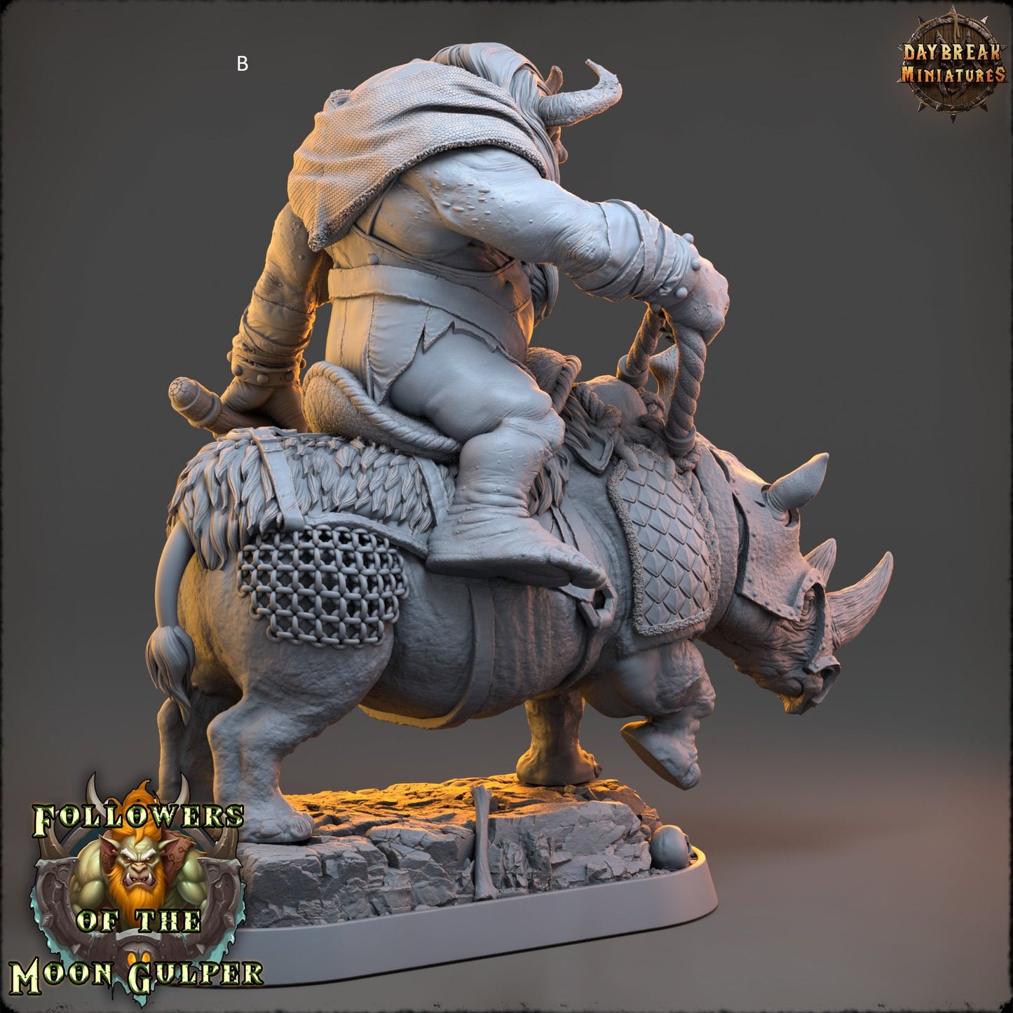 Troll Mounted on Rhino | DayBreak Miniatures | Compatible with D&D/AOS | Fantasy | Tabletop