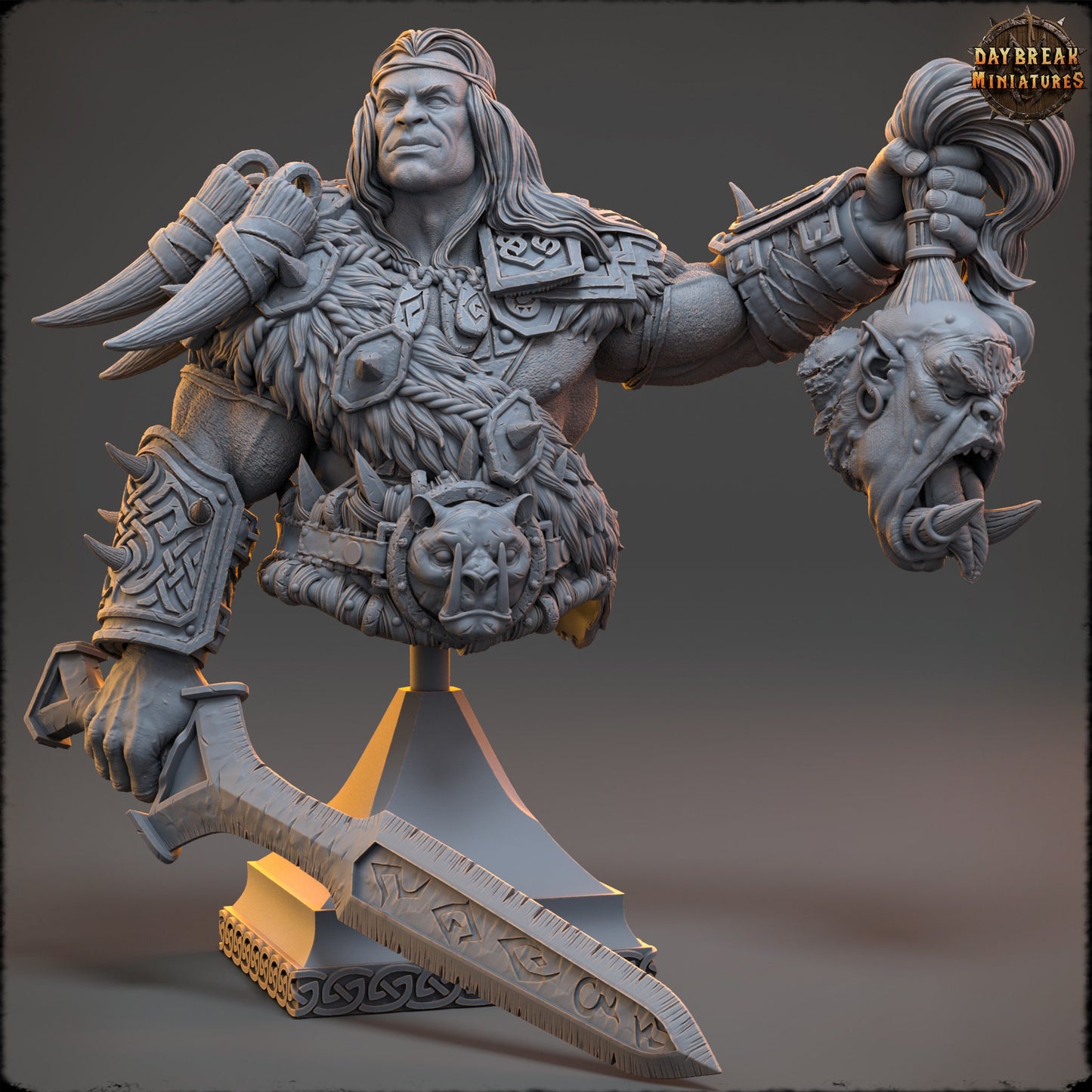 Orc Hunter Silas Bust | DayBreak Miniatures | Compatible with D&D/AOS | Fantasy | Tabletop