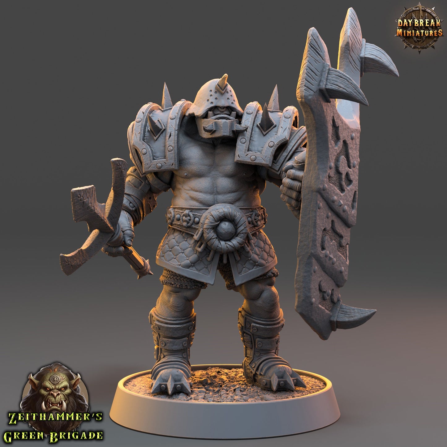 Orc Warrior Shield and Pike | DayBreak Miniatures | Compatible with D&D/AOS | Fantasy | Tabletop
