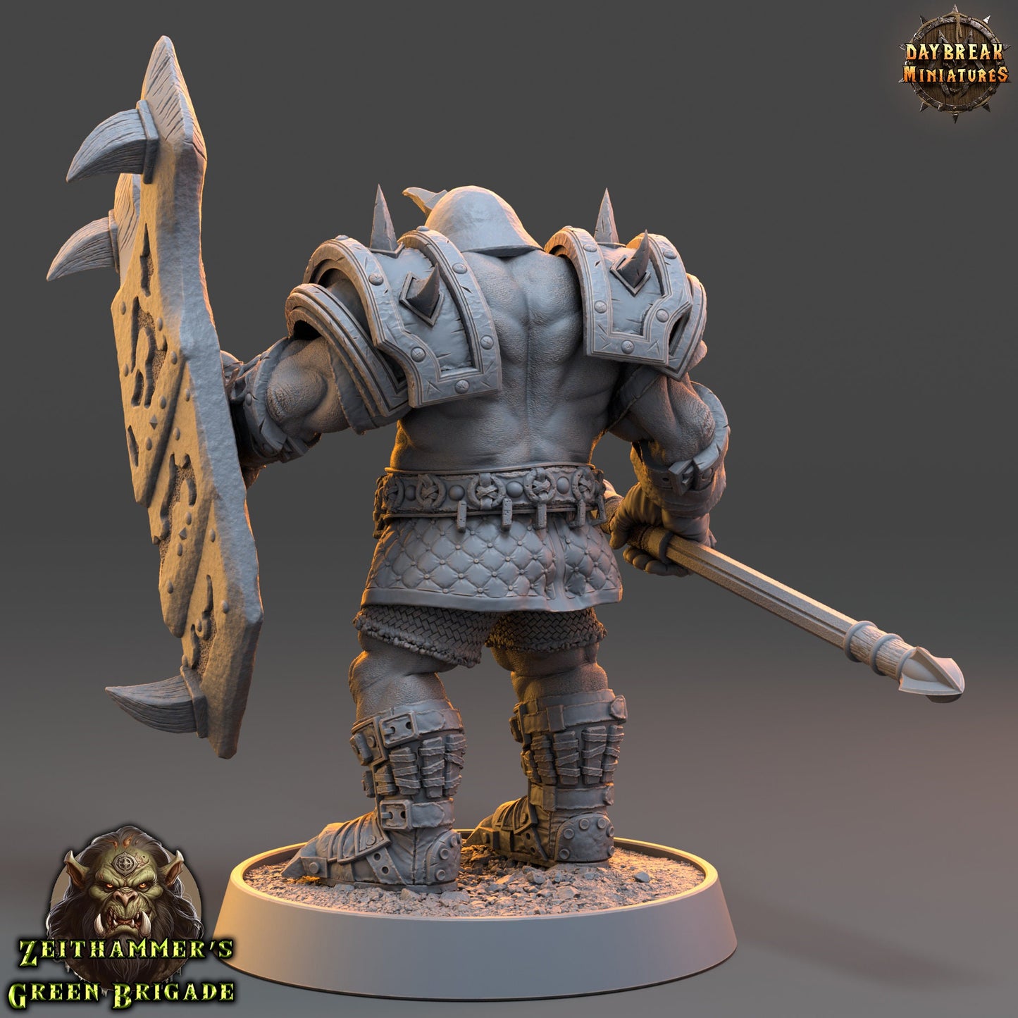 Orc Warrior Shield and Pike | DayBreak Miniatures | Compatible with D&D/AOS | Fantasy | Tabletop