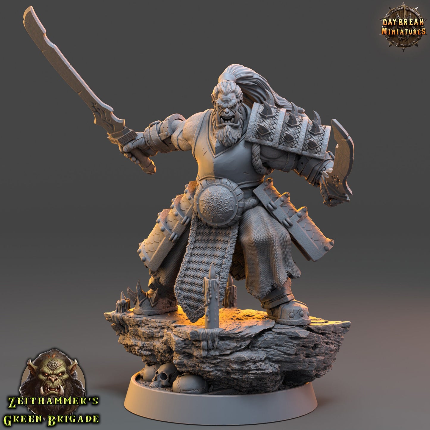 Orc WarLord with Dual Swords | DayBreak Miniatures | Compatible with D&D/AOS | Fantasy | Tabletop