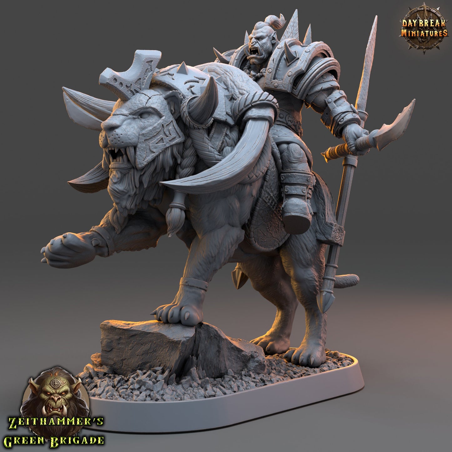 Orc Warrior Mounted Dual Pike | DayBreak Miniatures | Compatible with D&D/AOS | Fantasy | Tabletop