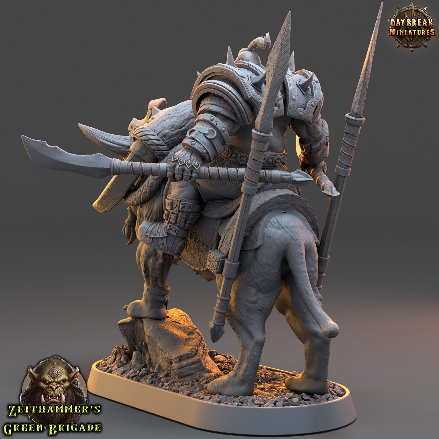 Orc Warrior Mounted Dual Pike | DayBreak Miniatures | Compatible with D&D/AOS | Fantasy | Tabletop