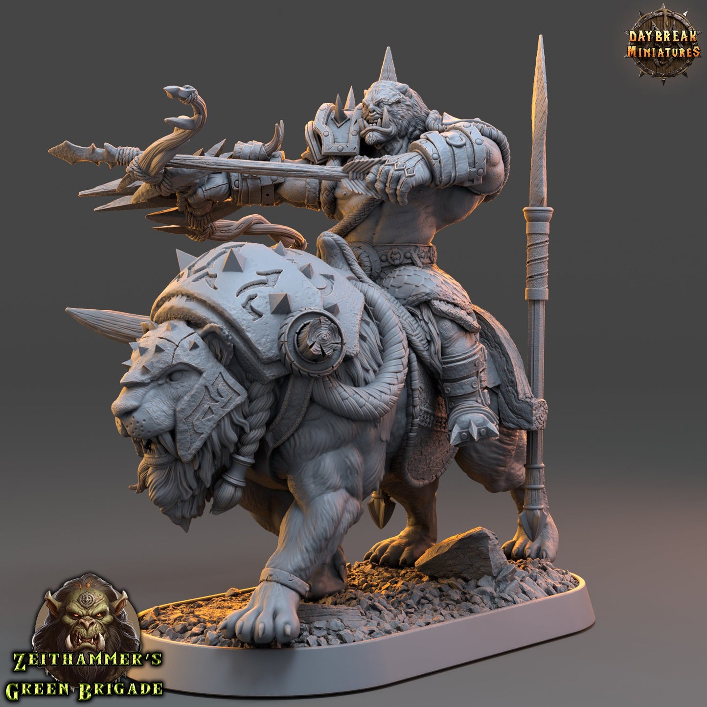 Orc Warrior Mounted Bow | DayBreak Miniatures | Compatible with D&D/AOS | Fantasy | Tabletop