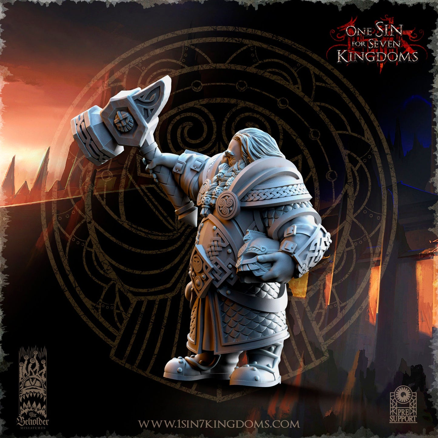 Dwarf Hero Hammer | The Beholder Miniatures | Compatible with D&D/AoS | Fantasy | Tabletop RPG