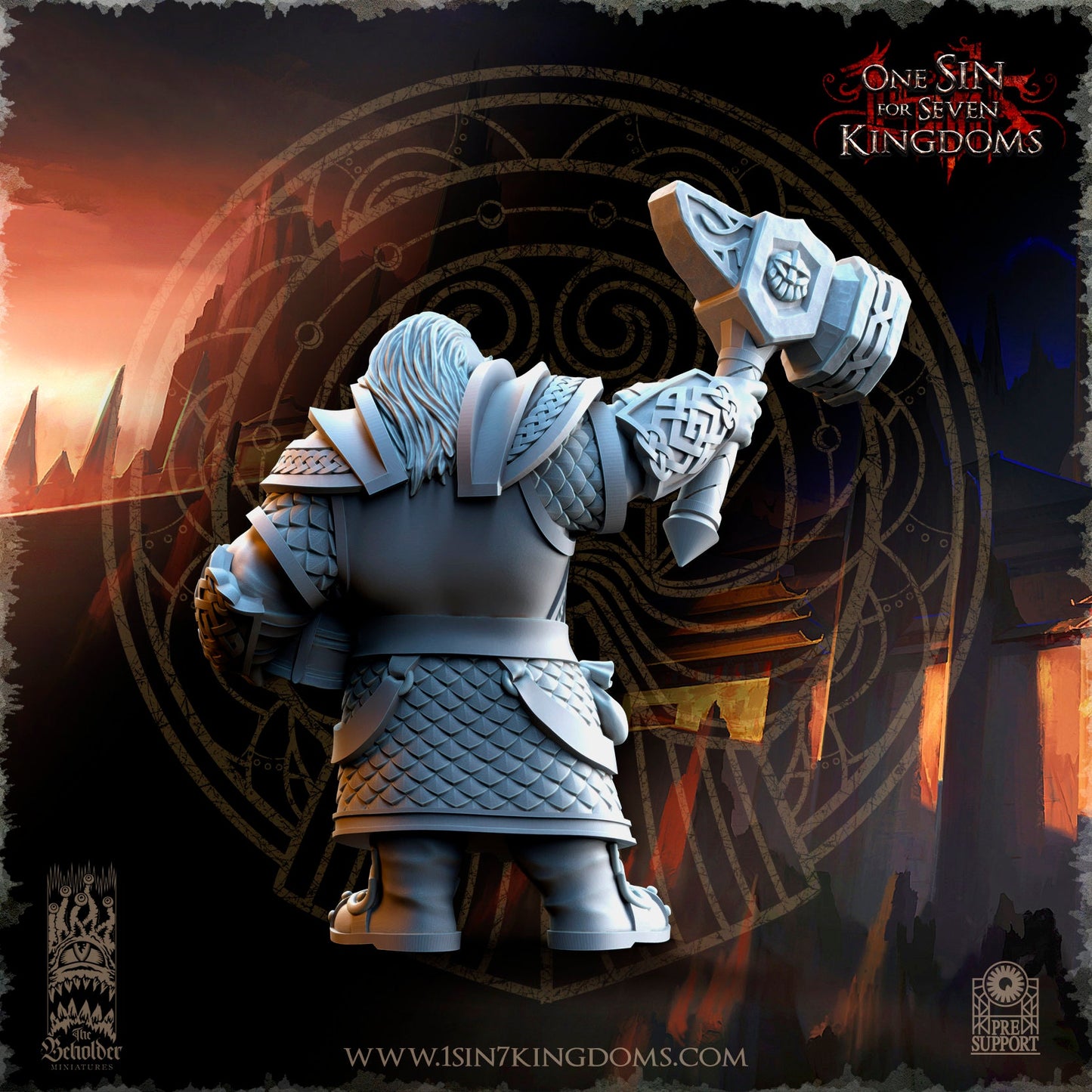 Dwarf Hero Hammer | The Beholder Miniatures | Compatible with D&D/AoS | Fantasy | Tabletop RPG