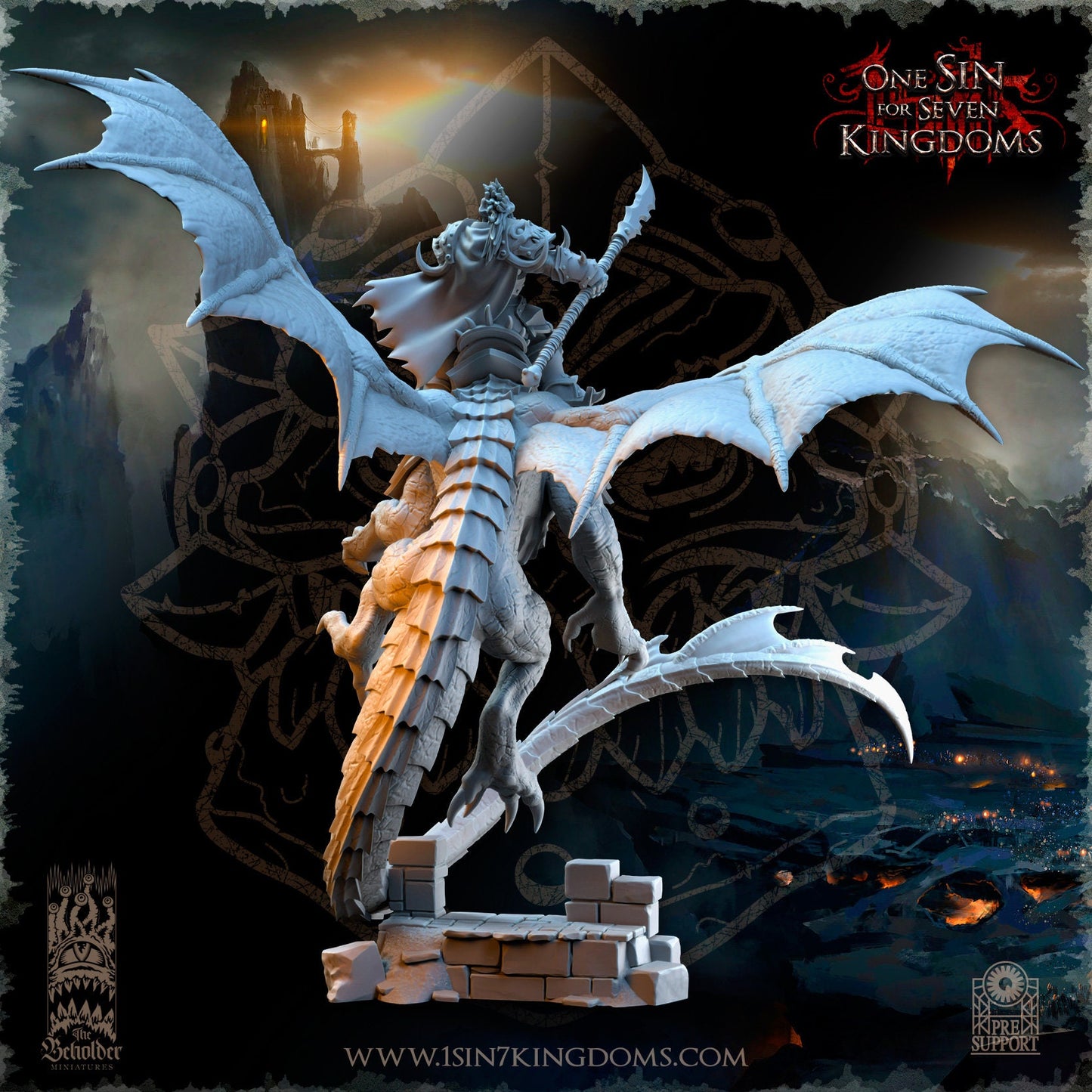 Orc Warlord mounted on Dragon | The Beholder Miniatures | Compatible with D&D/AoS | Fantasy | Tabletop RPG