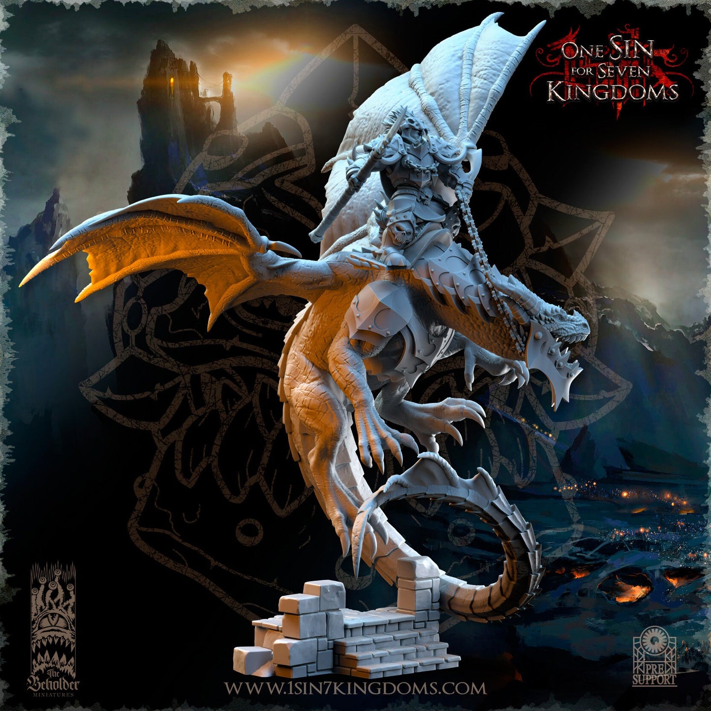 Orc Warlord mounted on Dragon | The Beholder Miniatures | Compatible with D&D/AoS | Fantasy | Tabletop RPG