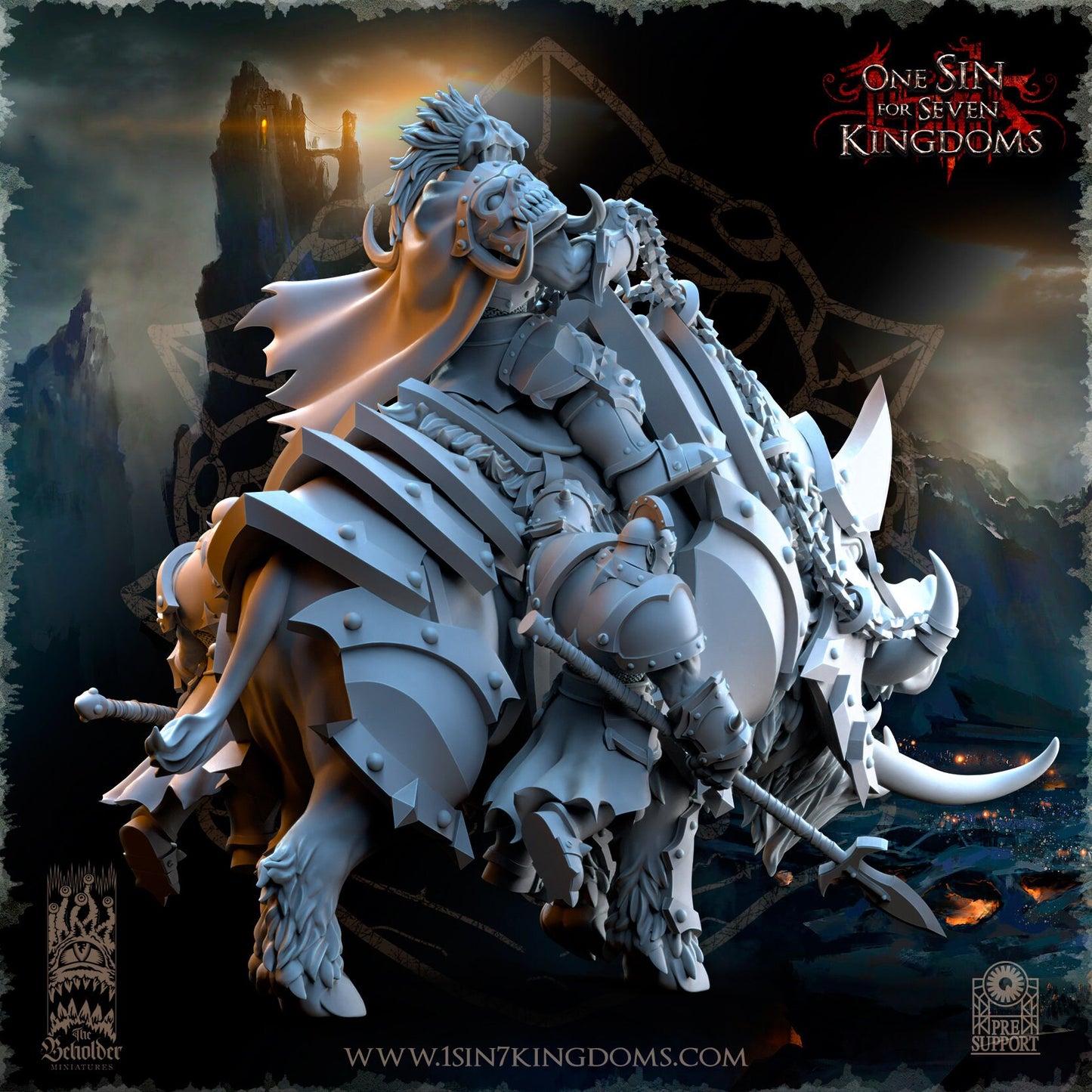 Orc Warlord on Giant Boar | The Beholder Miniatures | Compatible with D&D/AoS | Fantasy | Tabletop RPG