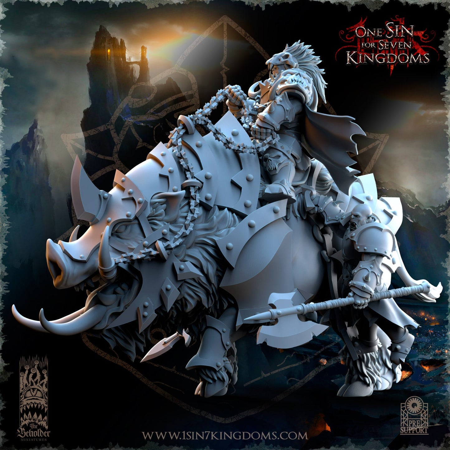 Orc Warlord on Giant Boar | The Beholder Miniatures | Compatible with D&D/AoS | Fantasy | Tabletop RPG
