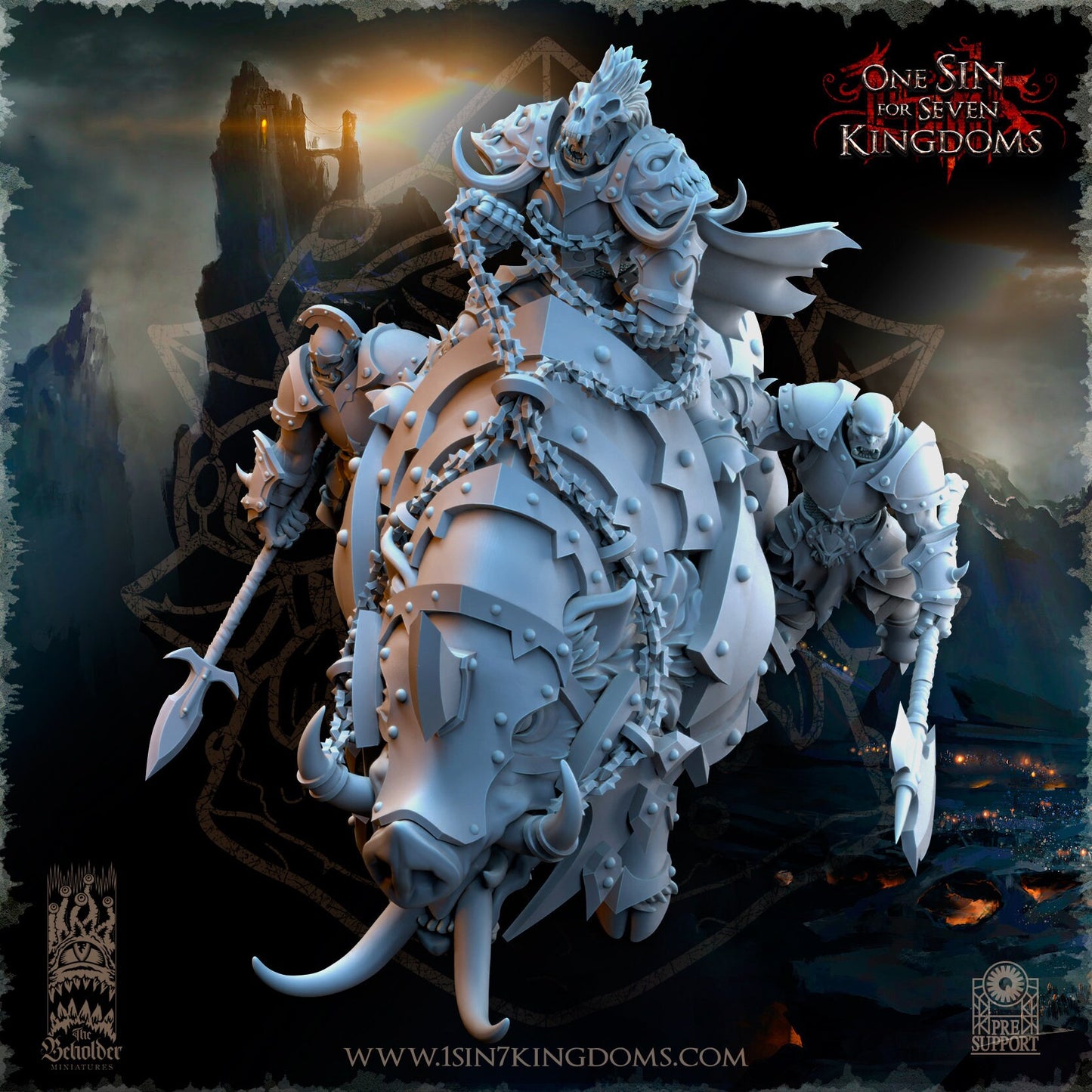 Orc Warlord on Giant Boar | The Beholder Miniatures | Compatible with D&D/AoS | Fantasy | Tabletop RPG