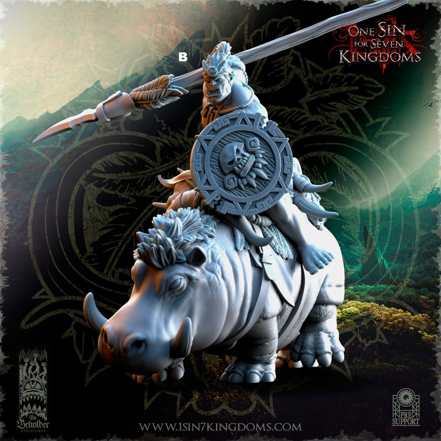 Mounted Savage Orc Spear and Shield | The Beholder Miniatures | Compatible with D&D/AoS | Fantasy | Tabletop RPG
