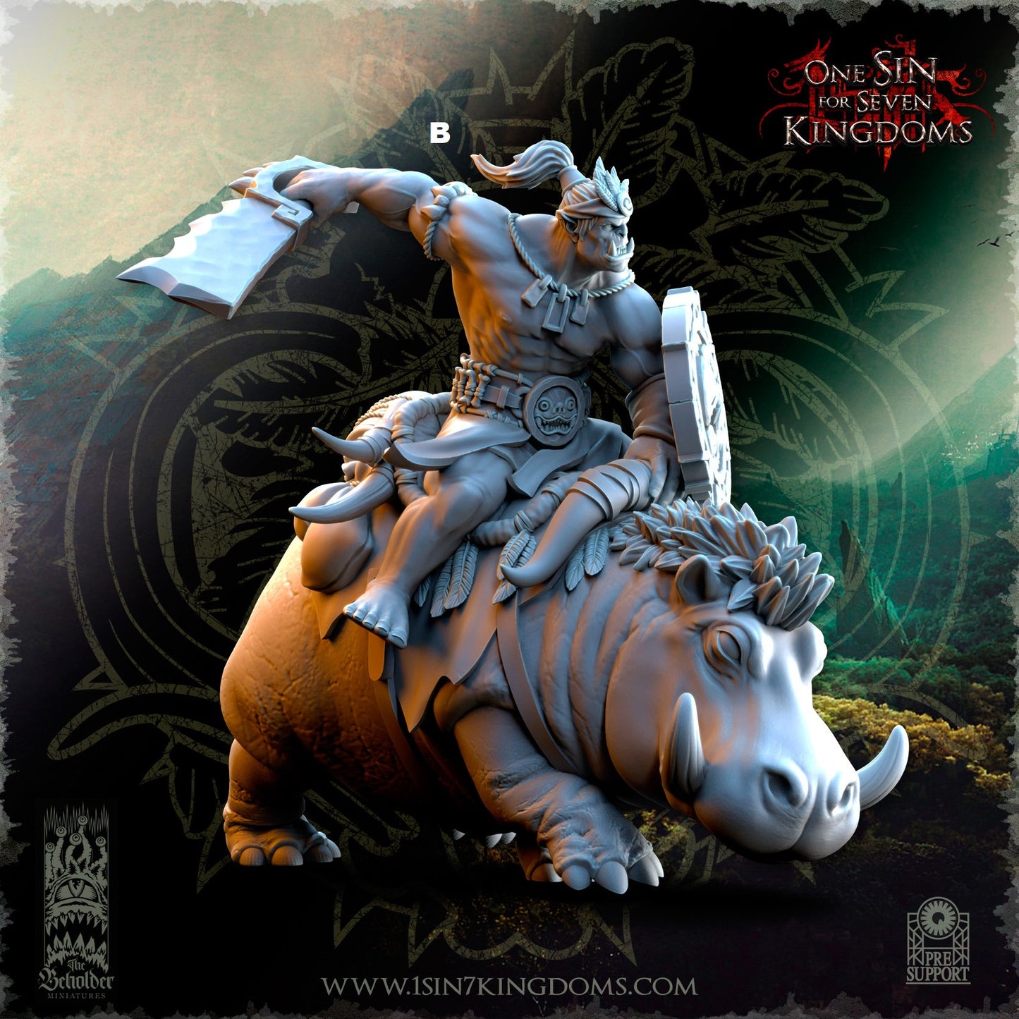 Mounted Savage Orc Cleaver and Shield | The Beholder Miniatures | Compatible with D&D/AoS | Fantasy | Tabletop RPG
