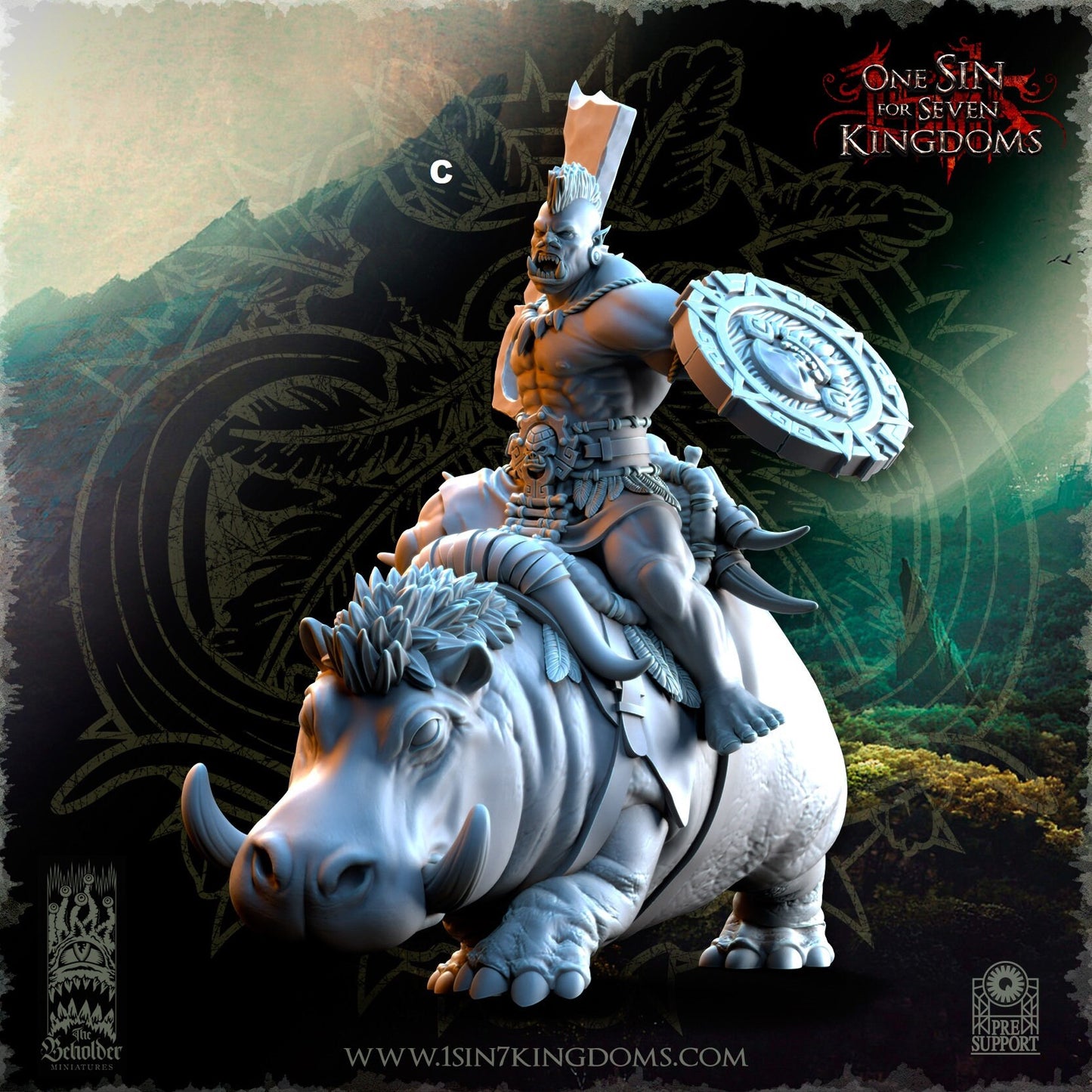 Mounted Savage Orc Cleaver and Shield | The Beholder Miniatures | Compatible with D&D/AoS | Fantasy | Tabletop RPG