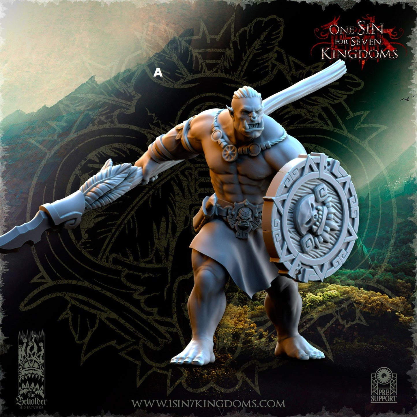 Savage Orc Spear and Shield | The Beholder Miniatures | Compatible with D&D/AoS | Fantasy | Tabletop RPG