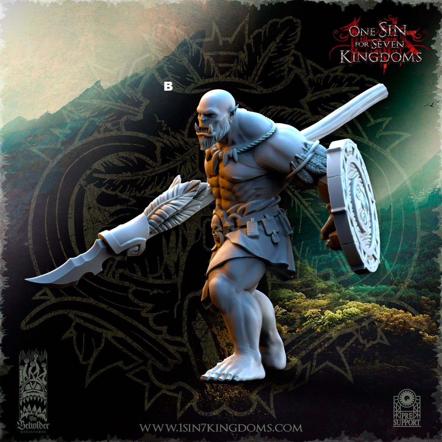 Savage Orc Spear and Shield | The Beholder Miniatures | Compatible with D&D/AoS | Fantasy | Tabletop RPG