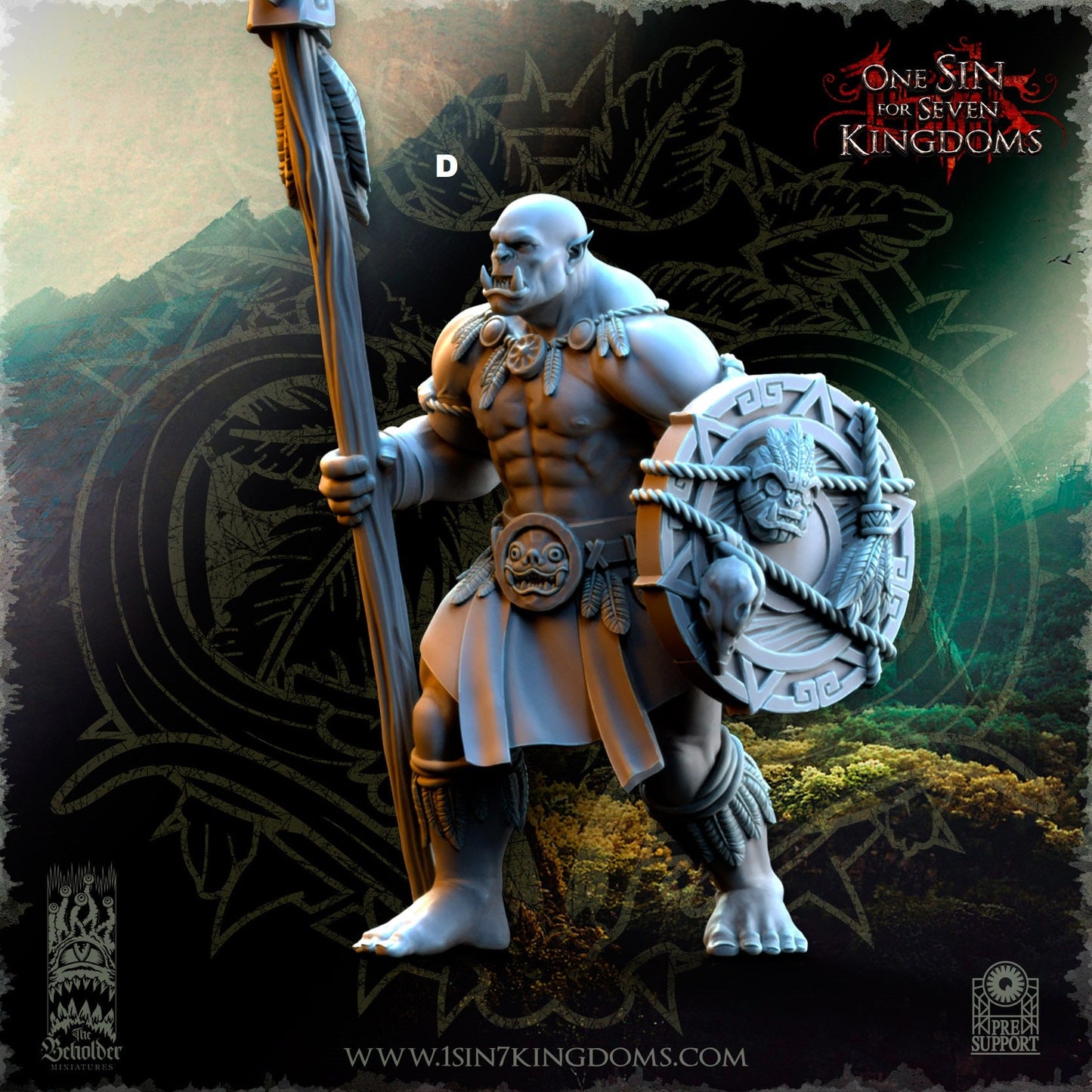 Savage Orc Spear and Shield | The Beholder Miniatures | Compatible with D&D/AoS | Fantasy | Tabletop RPG