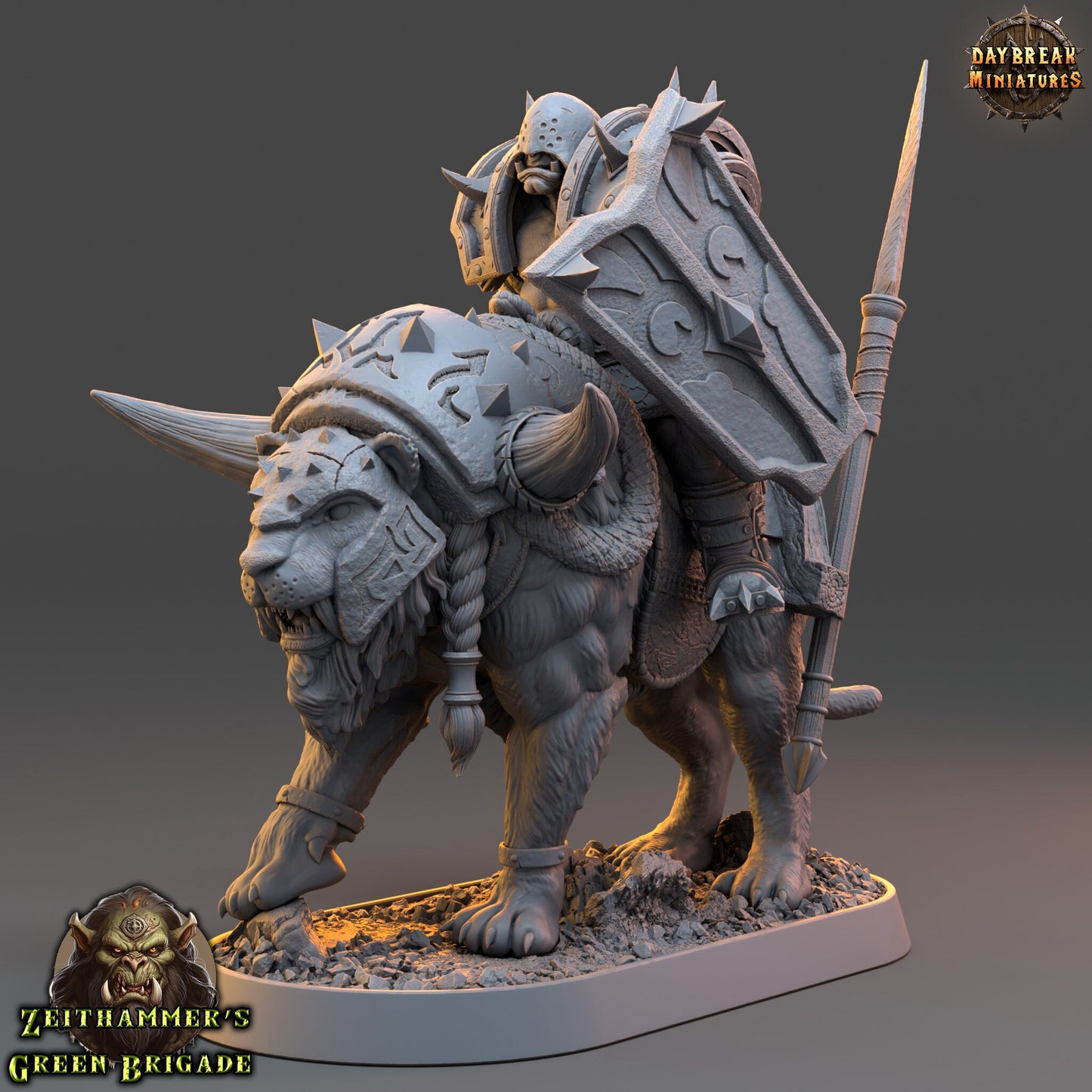 Orc Warrior Mounted with Pike and Shield | DayBreak Miniatures | Compatible with D&D/AOS | Fantasy | Tabletop