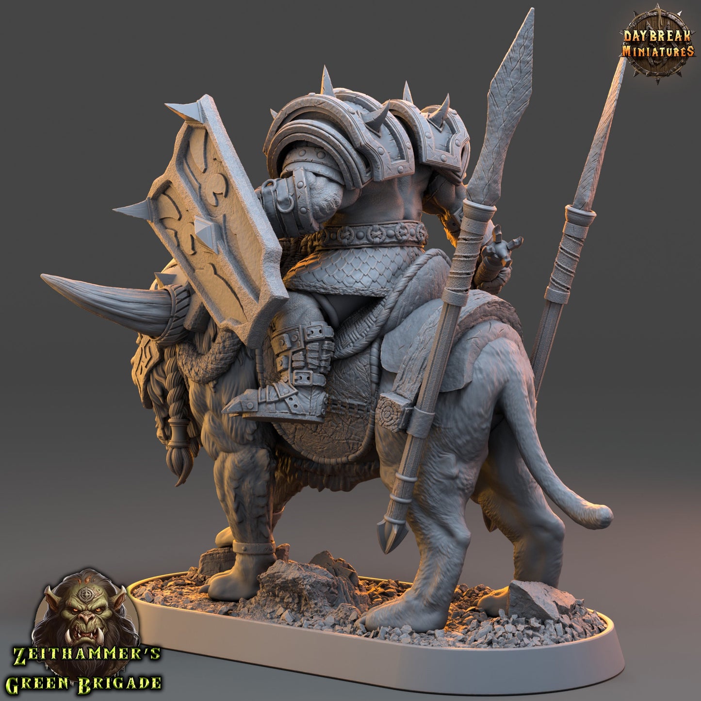 Orc Warrior Mounted with Pike and Shield | DayBreak Miniatures | Compatible with D&D/AOS | Fantasy | Tabletop