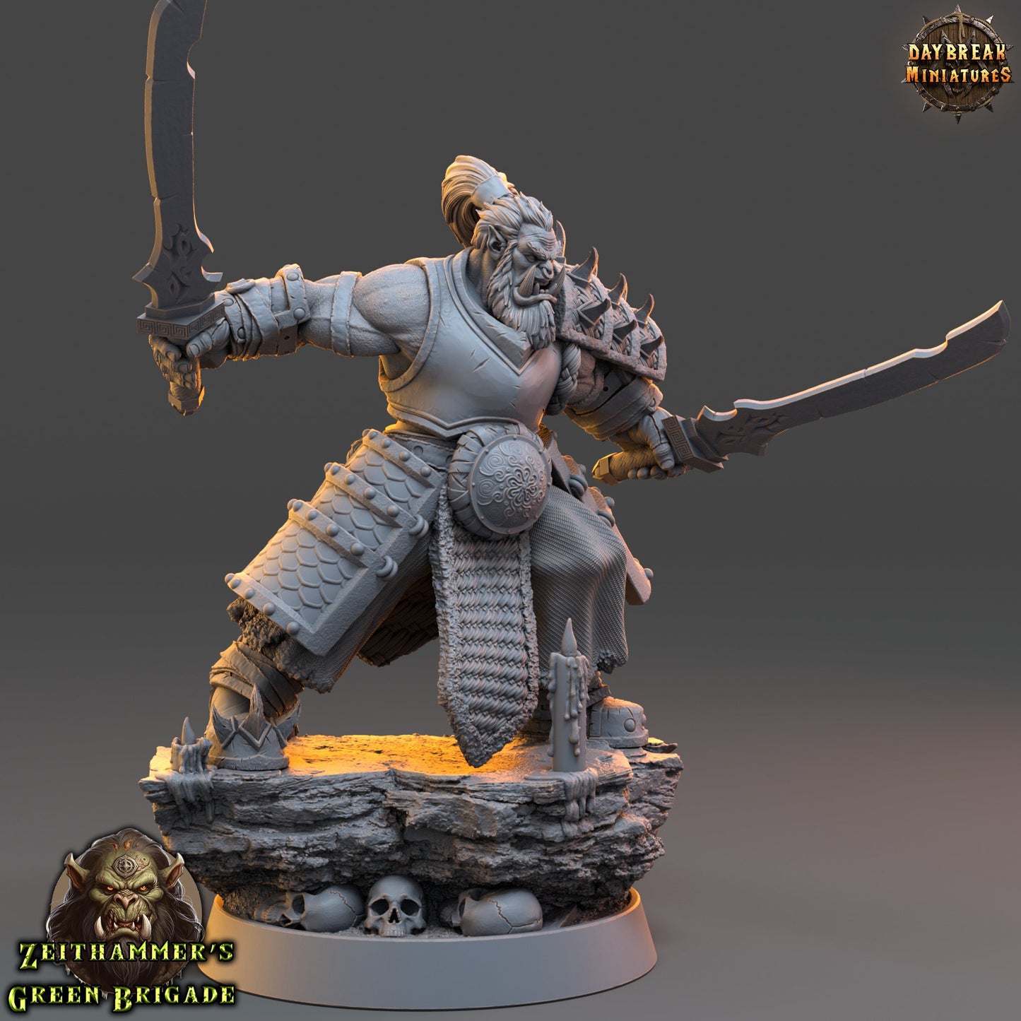 Orc WarLord with Dual Swords | DayBreak Miniatures | Compatible with D&D/AOS | Fantasy | Tabletop