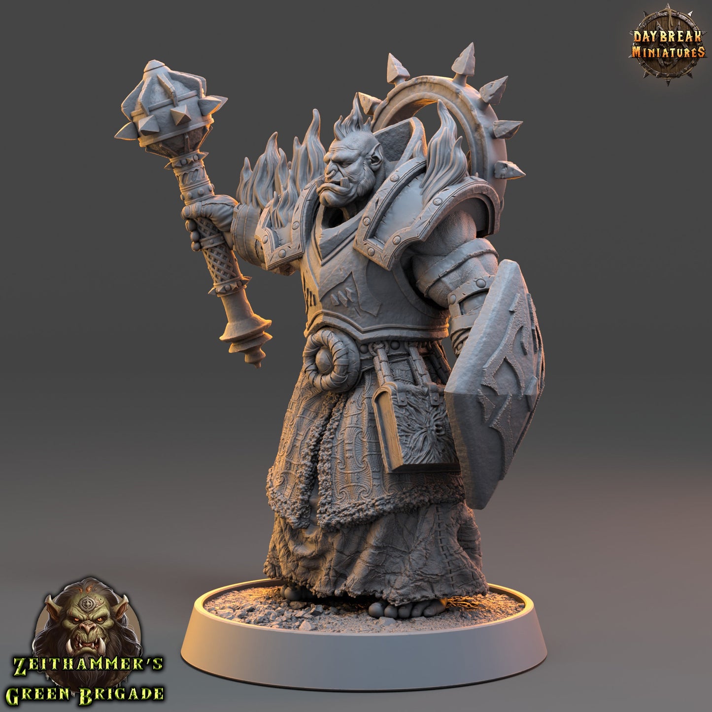 Orc Paladin Mace and Shield | DayBreak Miniatures | Compatible with D&D/AOS | Fantasy | Tabletop